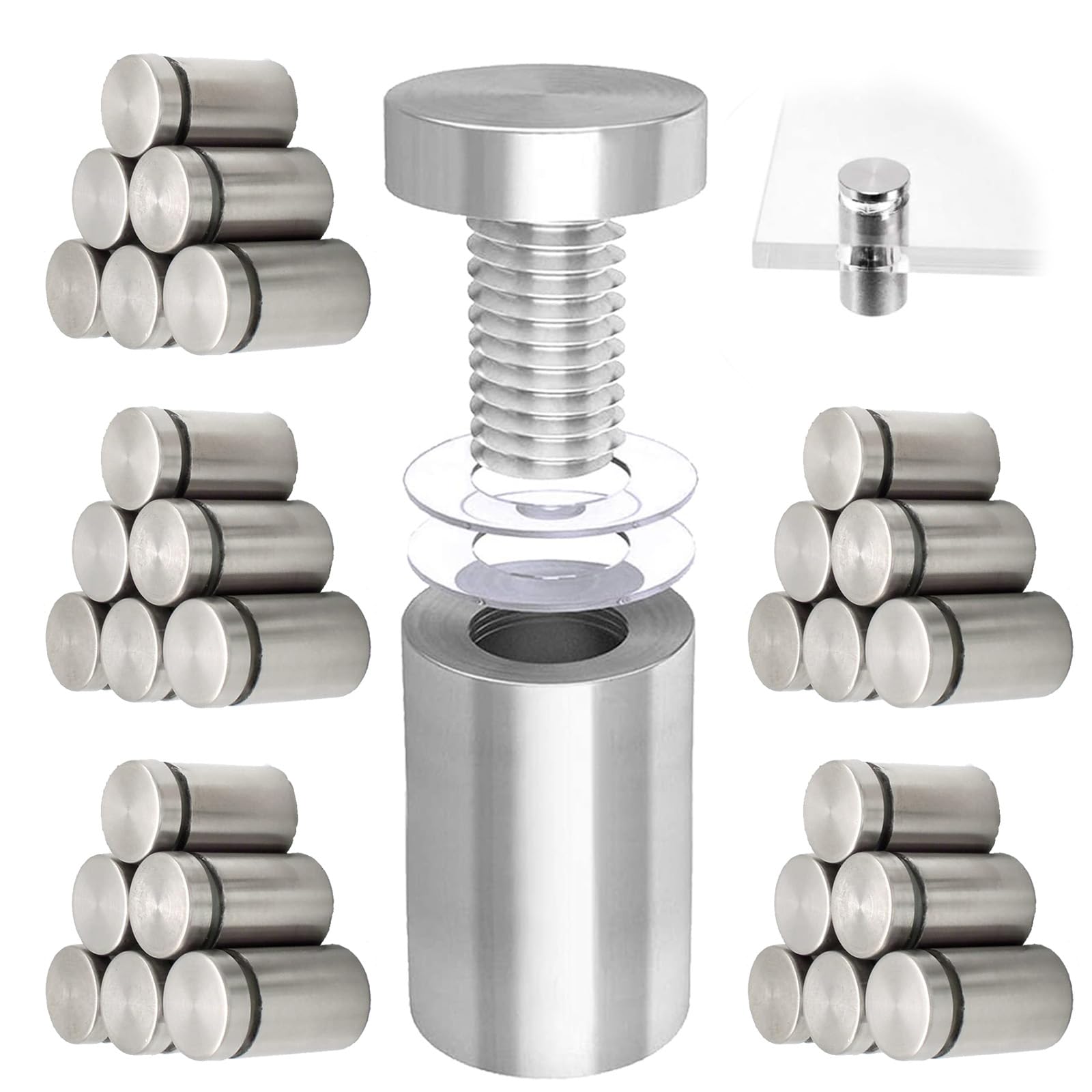 8 Distanziatori Vetro In Acciaio Inox 19x30mm - Per Cornici, Specchi E Poster - Foto 3