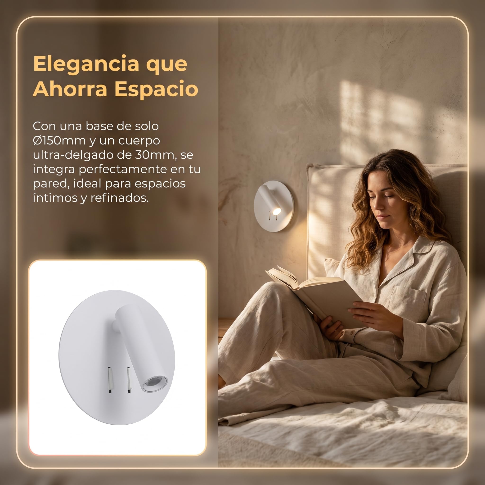 BARCELONA LED Applique Murale LED QUART pour Lecture 3W+6W, Lampe Tête de Lit avec Spot Orientable et Éclairage Ambiant Indirect, 3000K Blanc Chaud, Interrupteurs Indépendants, Chambre Hôtel