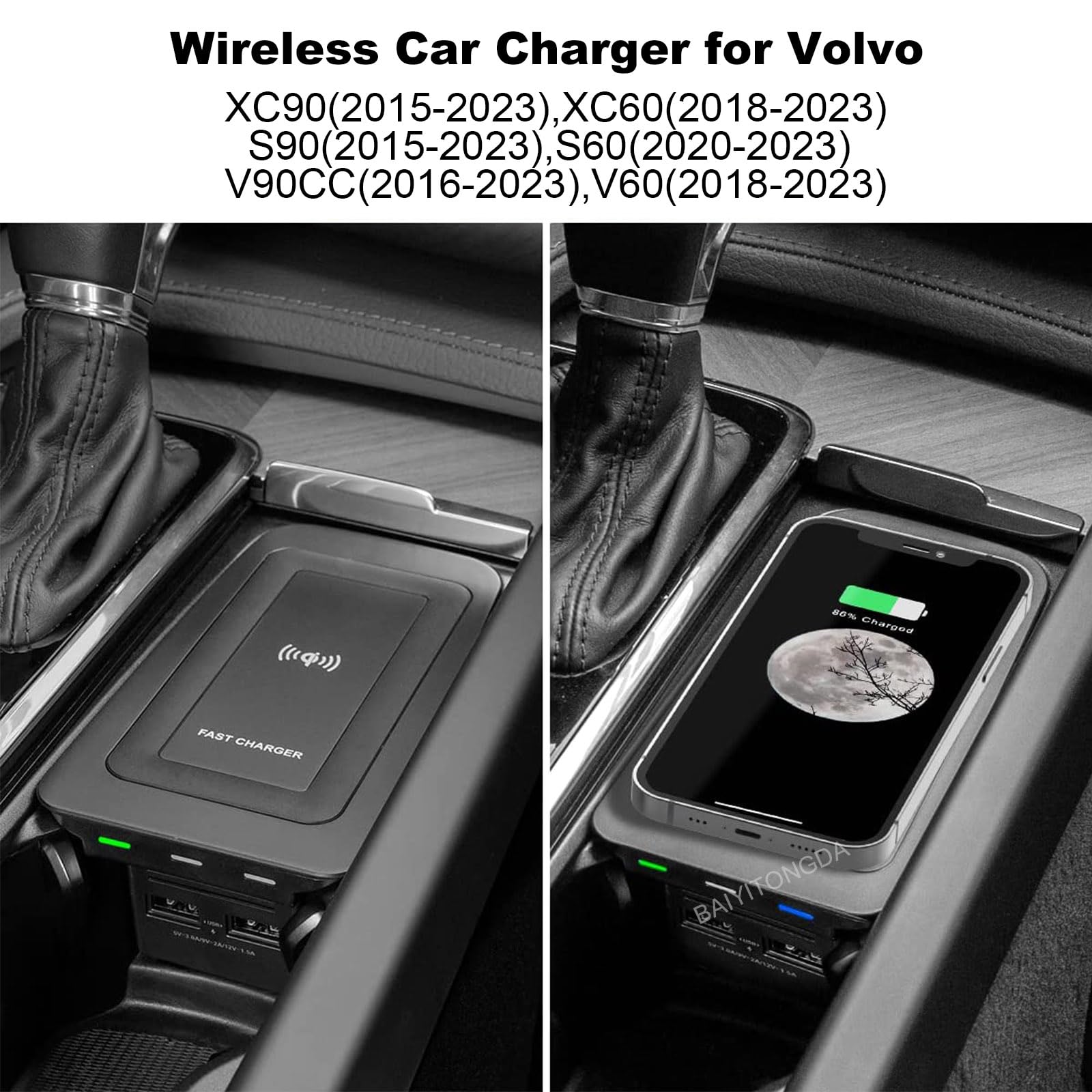 Bezprzewodowa ładowarka do telefonu XC90, XC60, S90, S60, V90, V60, akcesoria do ładowarki samochodowej, konsola środkowa, z 2 portami USB, Plug and Play, łatwa instalacja