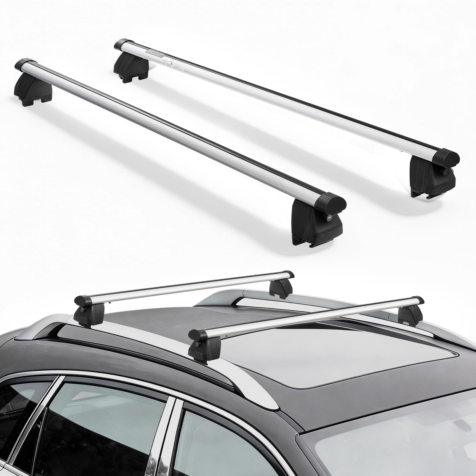 VEVOR Barres Transversales de Toit, Barre Porte Bagages Charge 90 kg 120 cm, pour Rails de Toit Surélevés et Intégrés avec Écartement 18-108,5 cm, en Aluminium, pour Panier Galerie Camping Voyage