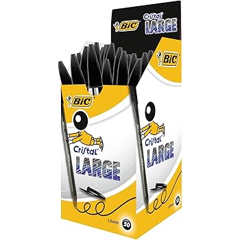 BIC Cristal Large Ball Pens Wide Point (1.6 mm) - Black, Box of 50