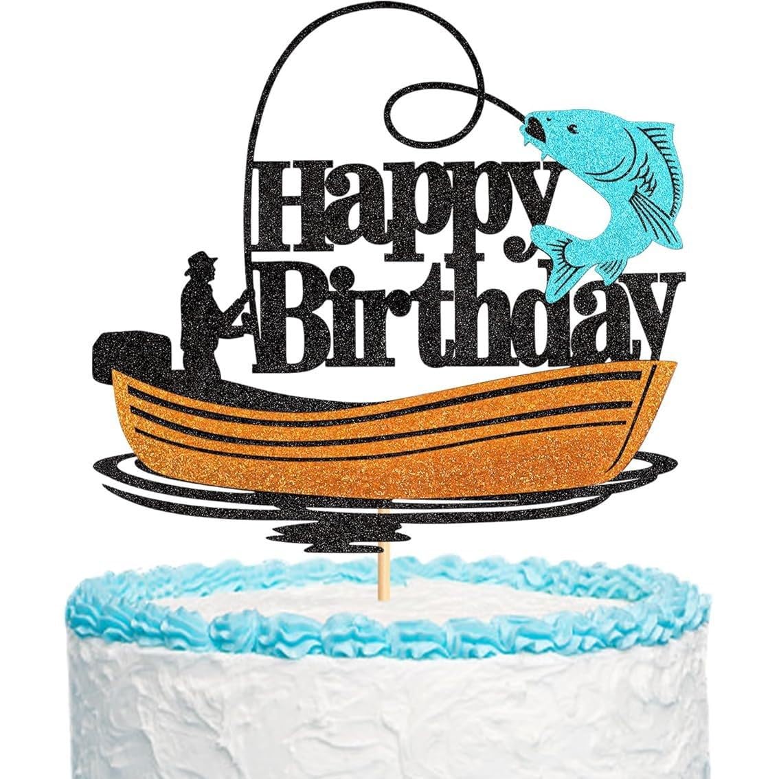 Decorazioni Per Torte A Tema Pesca GORGECRAFT – 5 Pezzi In Legno E Plastica, Con Canna, Sedia, Rete E Acquario, Per Feste A Tema