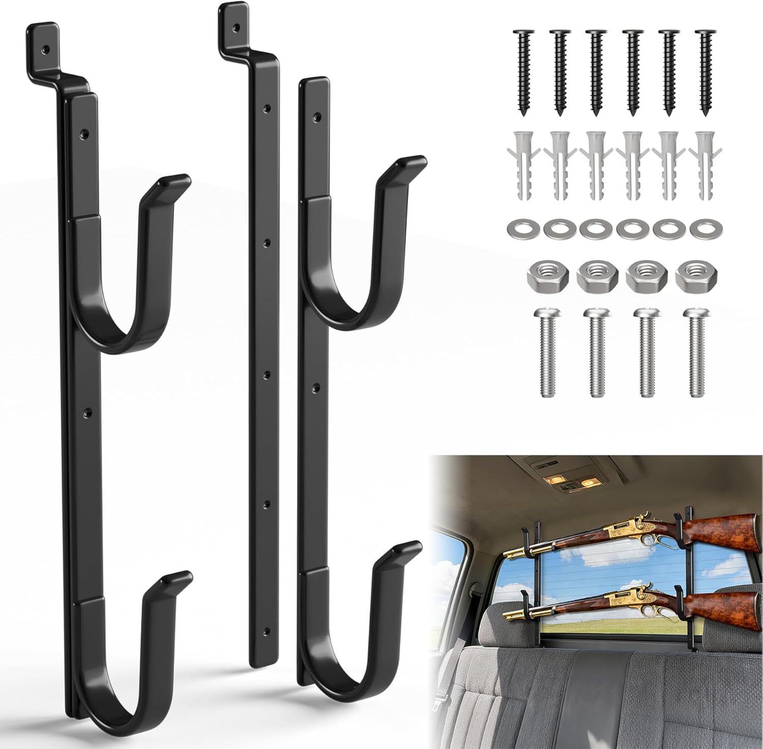 Rear Window Gun Rack for Pickup Truck - Heavy Duty Steel, 14-25” Adjustable Truck Gun Rack with Dipped Coating, Truck Rifle Mount Fits Rifles, Shotguns, Bows for Trucks & Indoor Storage