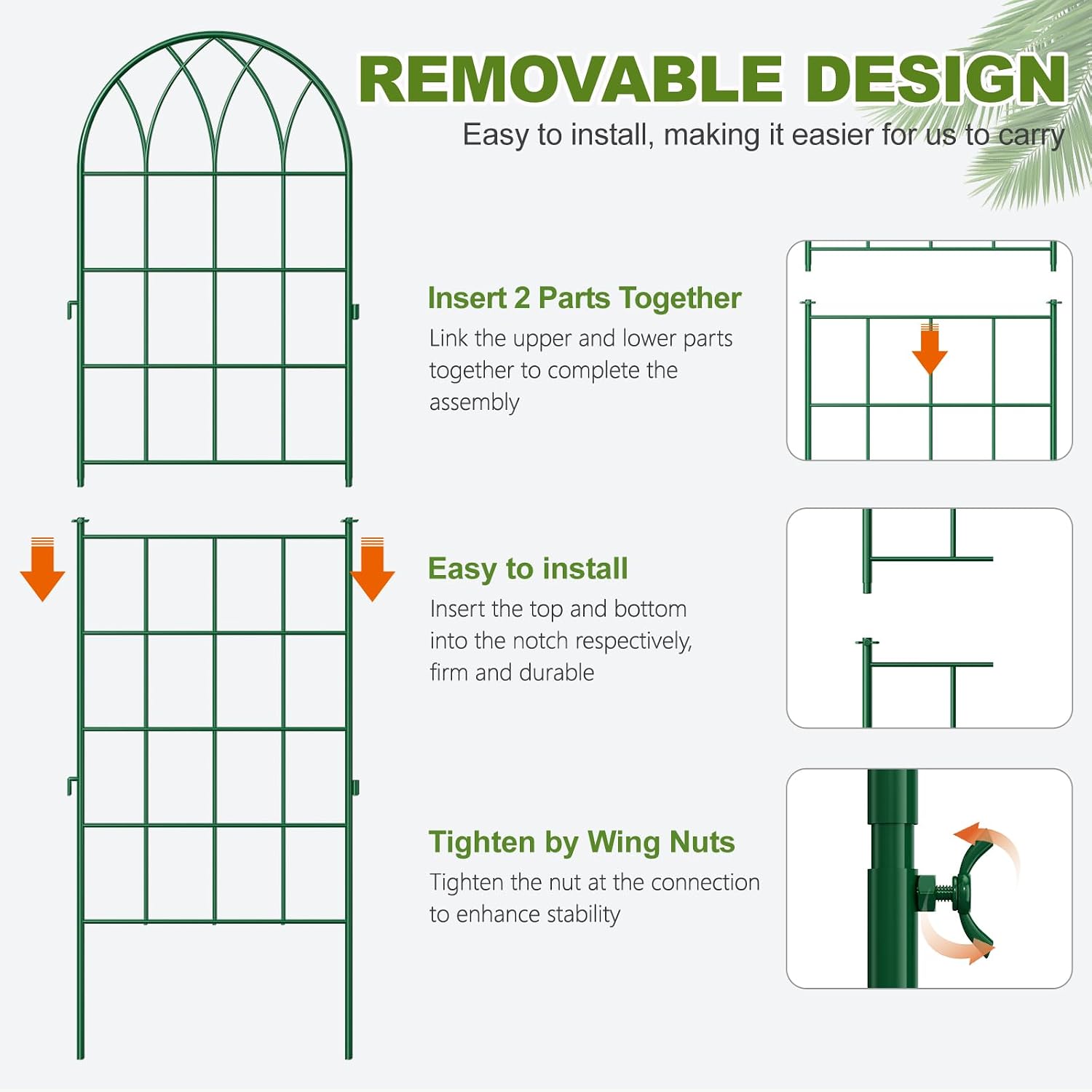 DoCred 4 Pack Garden Trellis for Climbing Plants, 71 Inch Metal Plant Trellis for Plant Support, Large Decorative Outdoor Trellis for Climbing Vegetable Flower Rose Vine Cucumber, Green