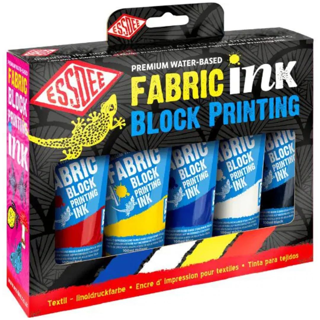 Essdee Inchiostro Per Stampa A Blocchi Di Tessuto, Colori Primari, Set Da 5, Nero, Blu, Bianco, Giallo E Rosso, 150 Ml X 5-image
