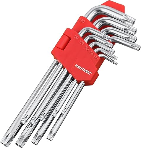HAUTMEC Juego de llaves de estrella en forma de L, juego de llaves Allen métricas en forma de L, 9 piezas, acero al cromo vanadio y puntas