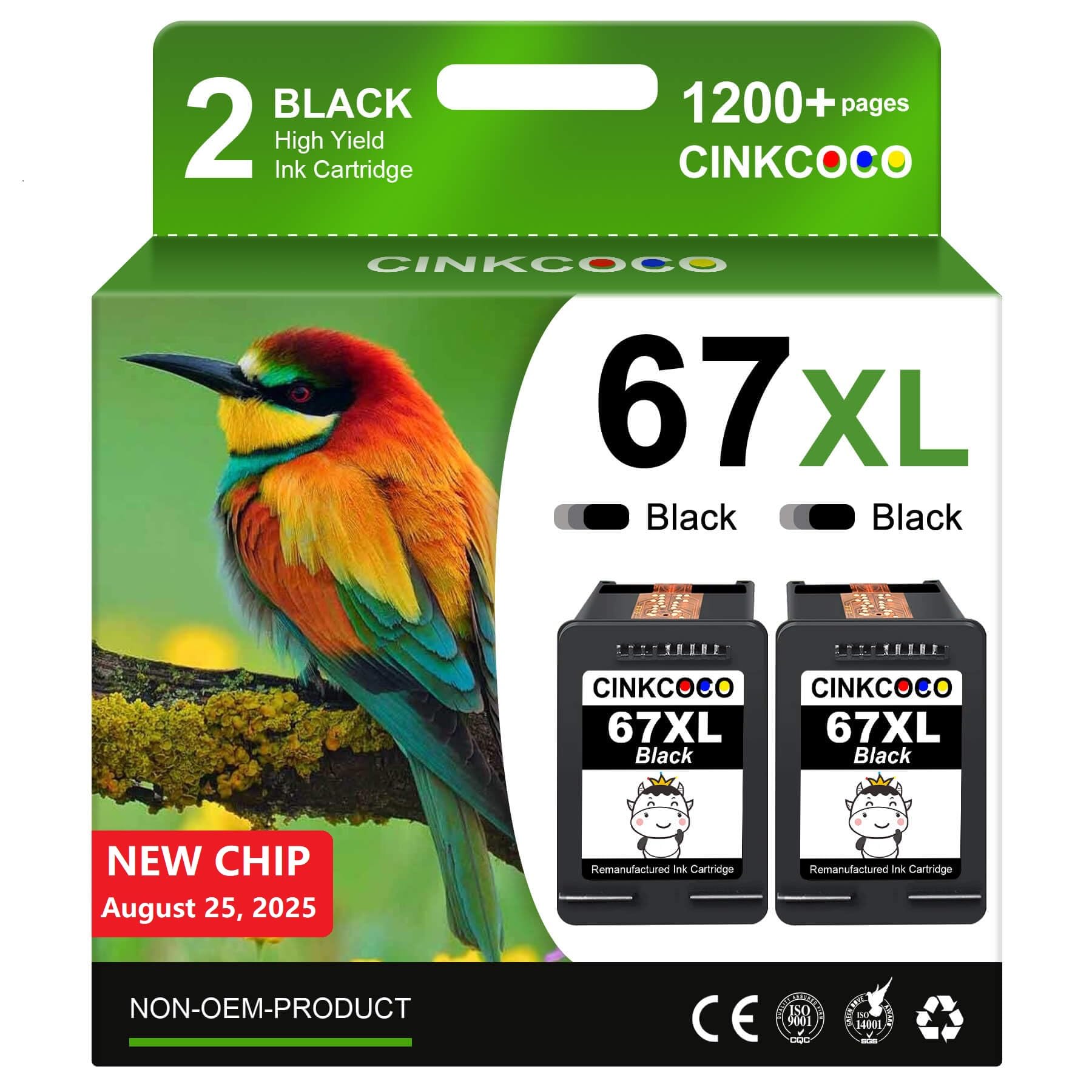 CINKCOCO 67XL Replacement for Hp 67xl Black Ink Cartridge Works for HP DeskJet 2755e 2700 2855e 2800 4155e 4255e 2755 2852e Envy 6055e 6000 6455e (2