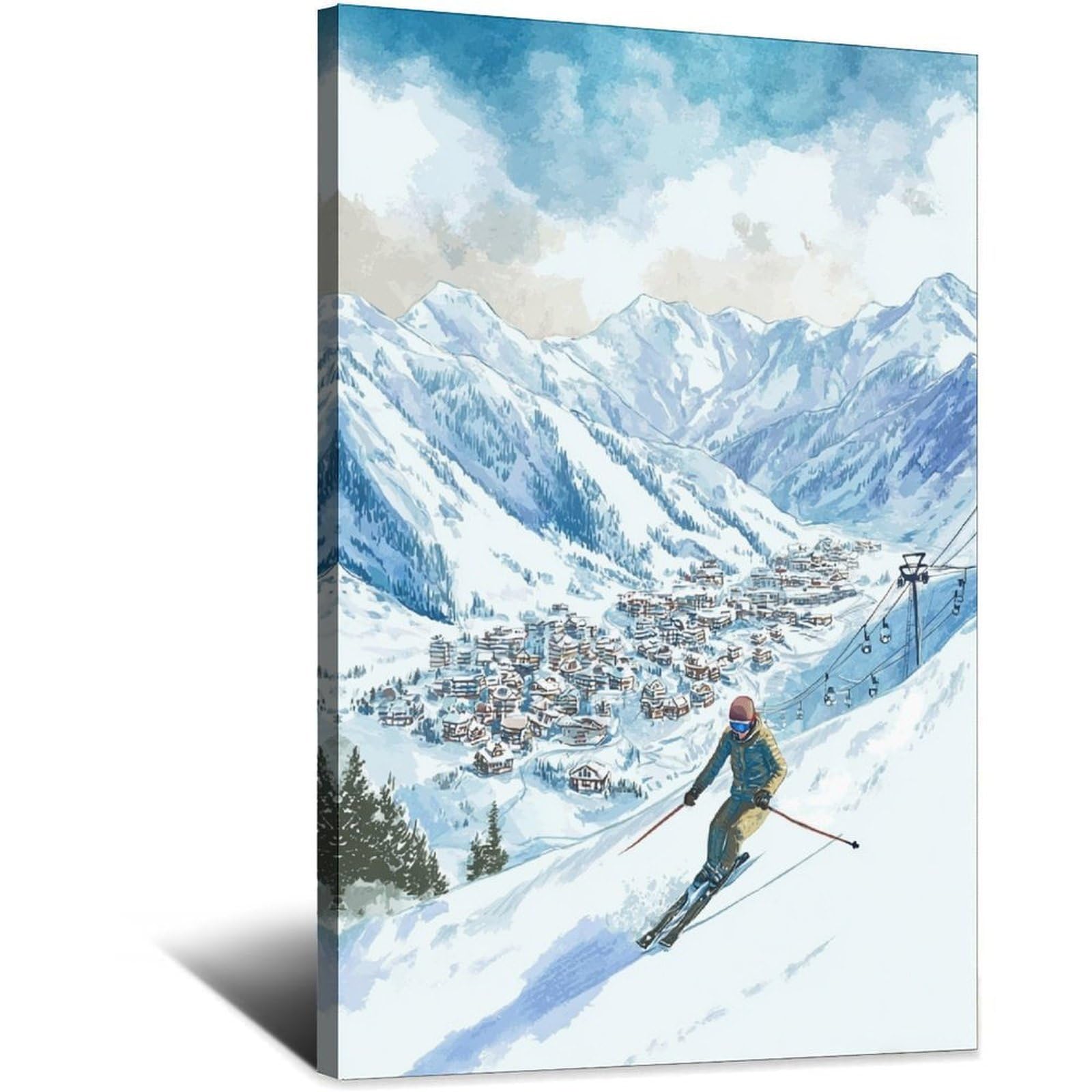 CFXNGA Andermatt Switzerland Ski Posters 24x36inch(60x90cm) Vintage Watercolor Canvas Art