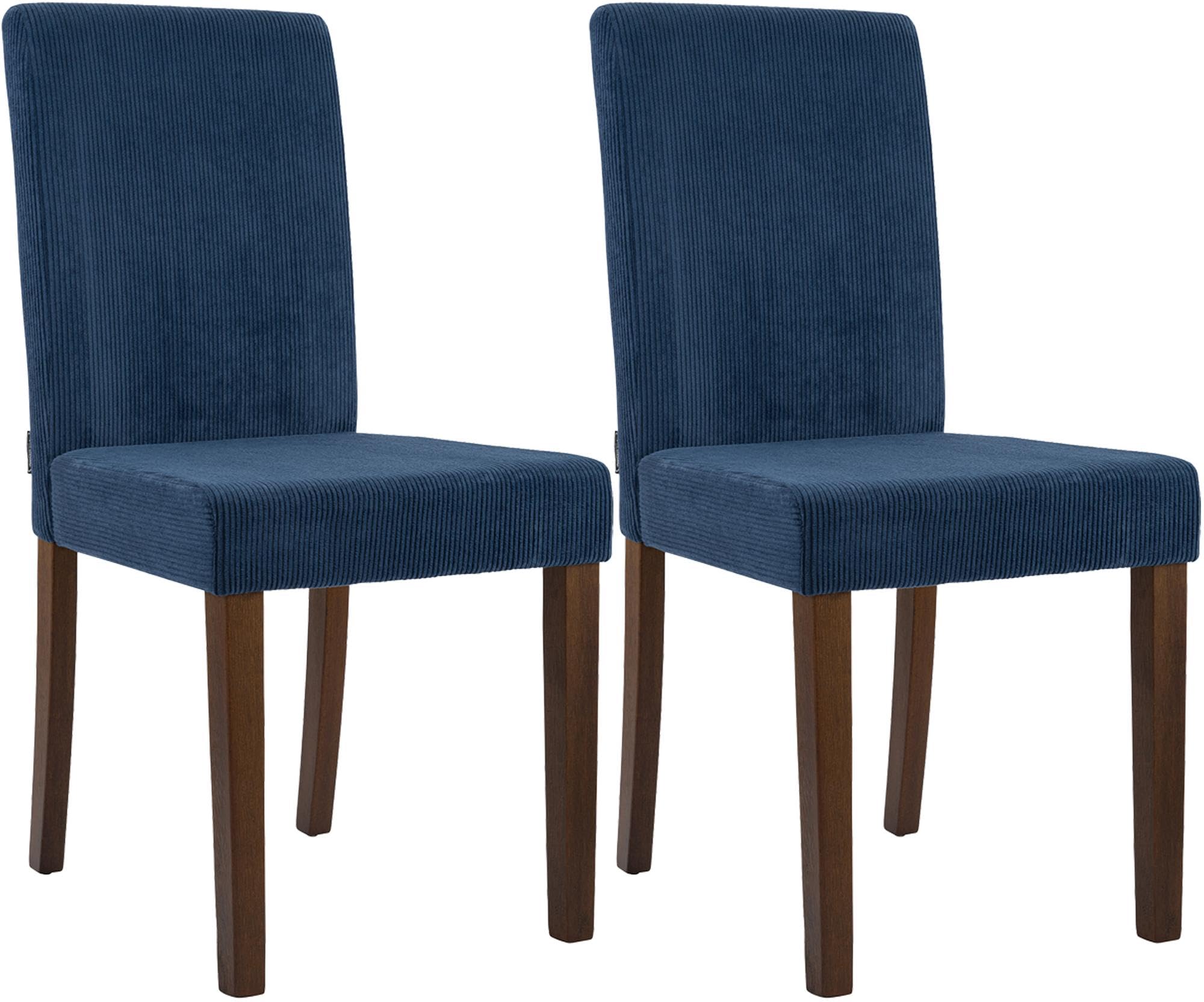 CLP Sedia da Pranzo Set di 2 Rivestita con Schienale INA, Sedia da Cucina in Velluto a Coste, Struttura Stabile in Legno, Colore:Blu, Colore del Telaio:Antico Scuro