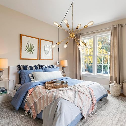 Miniatura 6 de SineRise Sputnik Candelabros dorados, 8 luces de iluminación moderna, lámpara colgante de granja de mediados de siglo con altura ajustable para