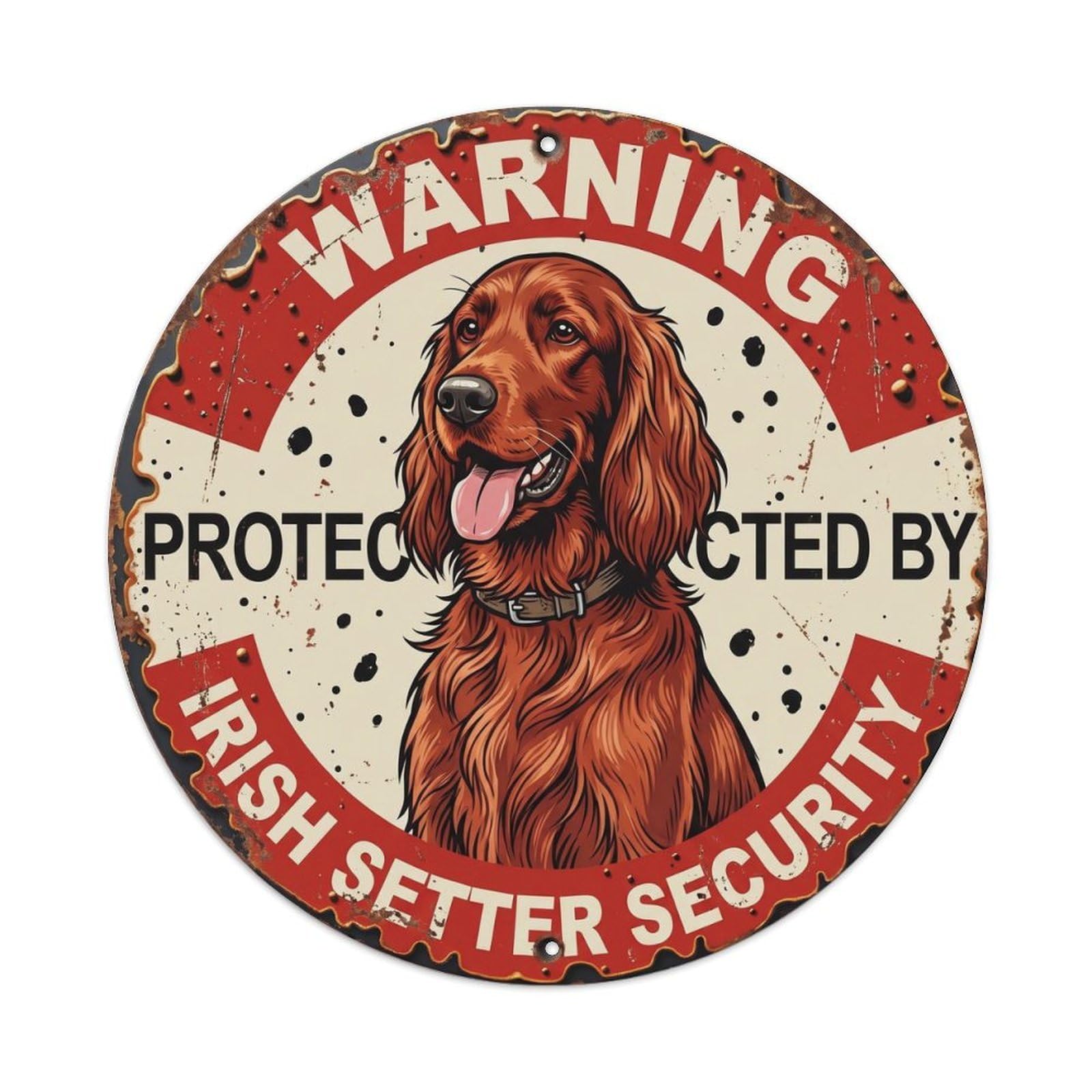 Metal Tin Sign Warning Protected By Irish Setter Dog Security Vintage