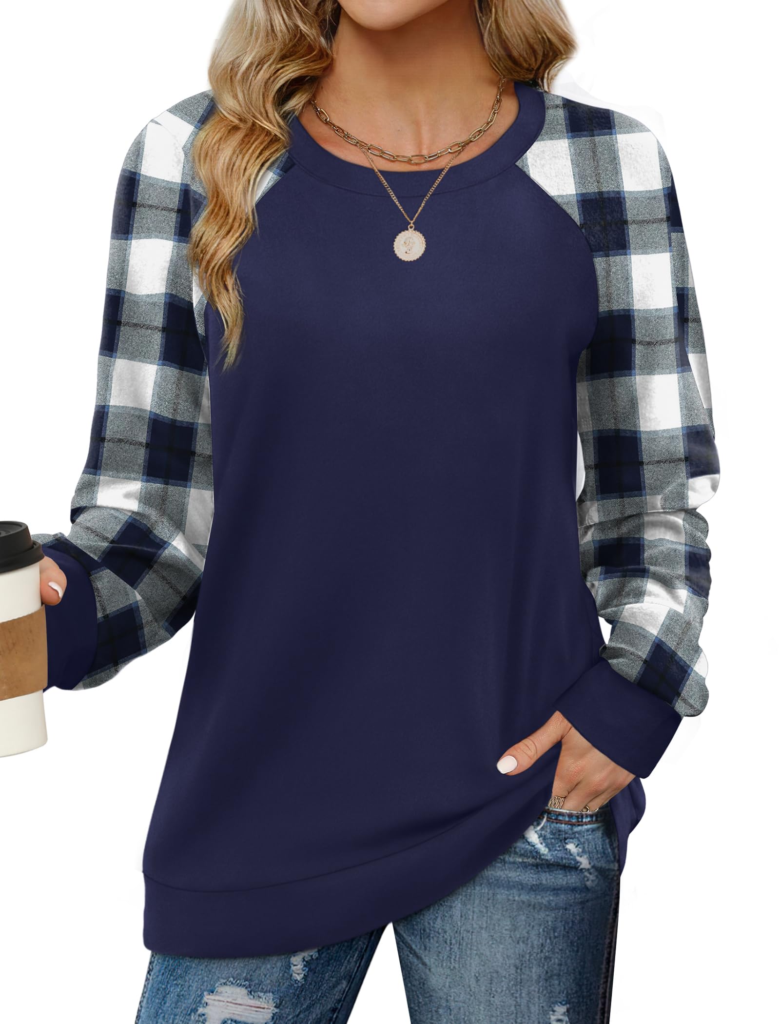 Saloogoe Sweatshirts for Women Crewneck Cable Knit Sleeve Sweaters Lightweight Fashion 2025
