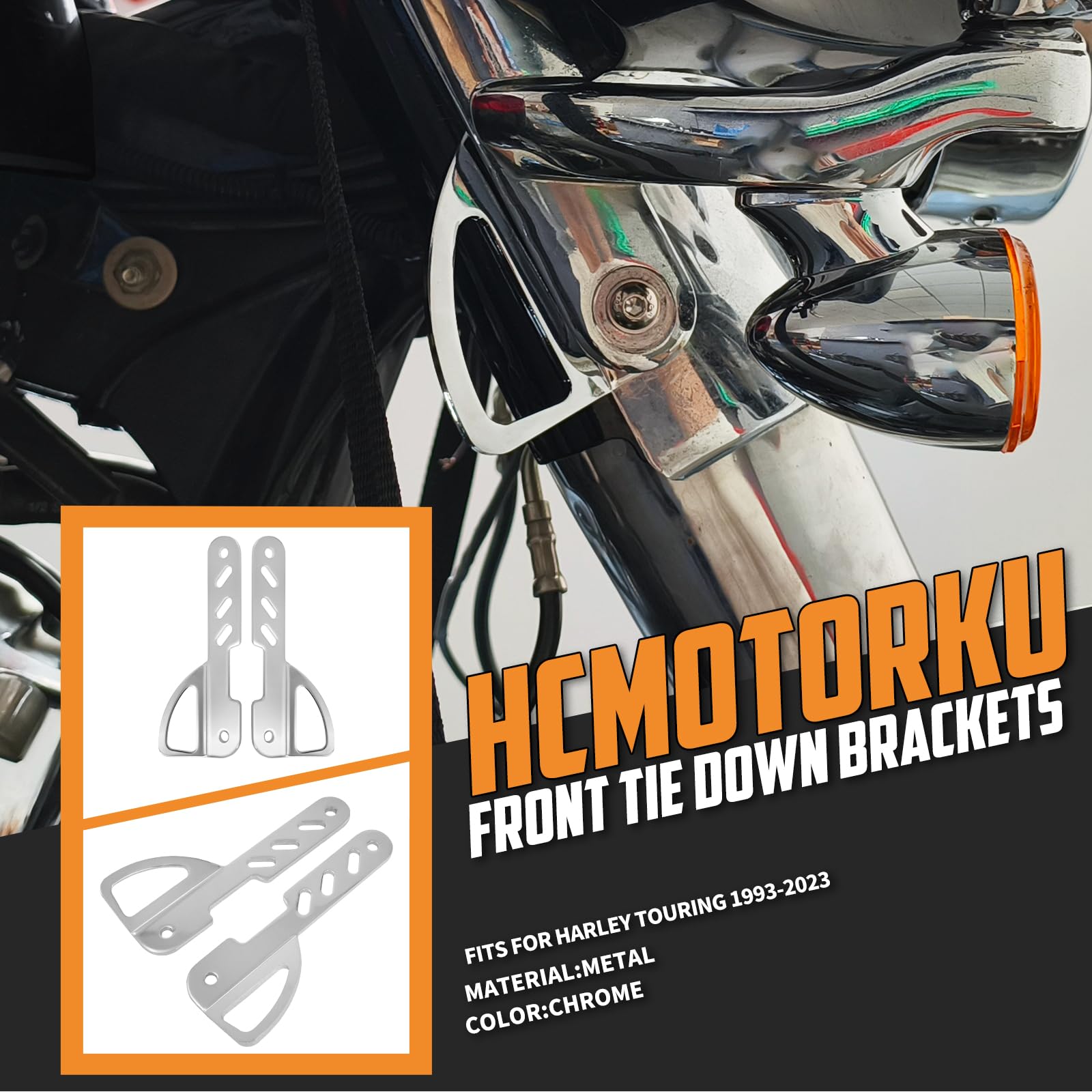 Support d'arrimage avant de moto pour fourche avant de moto, support de remorque pour Harley Touring Electra Glide Road King Street Road Glide Tri Glide 1993-2023 (chromé)