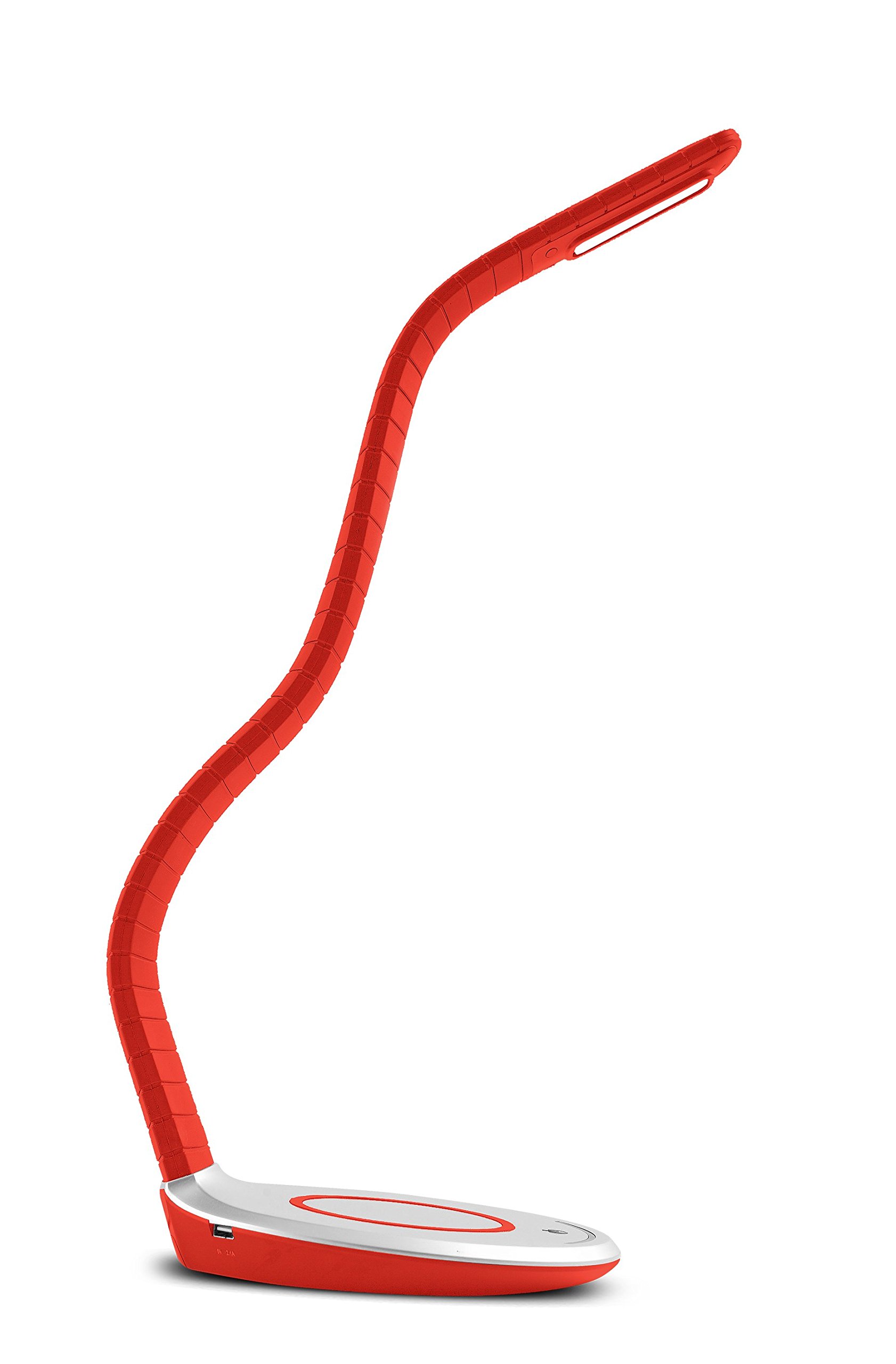 Trae Luni LED Leselampe. Schreibtischlampe. Soft-Touch-Oberfläche. Designlampe. Designerlampe. Mit integrierter Wireless-Ladefläche für Smartphones. Individuell biegbarer Lampenhals. Rot