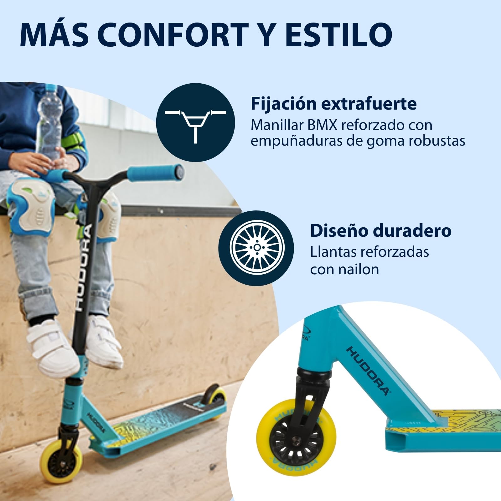 Hudora Stunt Scooter Kids Stunt Scooter for Children Aged 6-10 I Sturdy Freestyle Scooter with 360° BMX Steering - Child-Friendly Trick Scooter for up to 100 kg