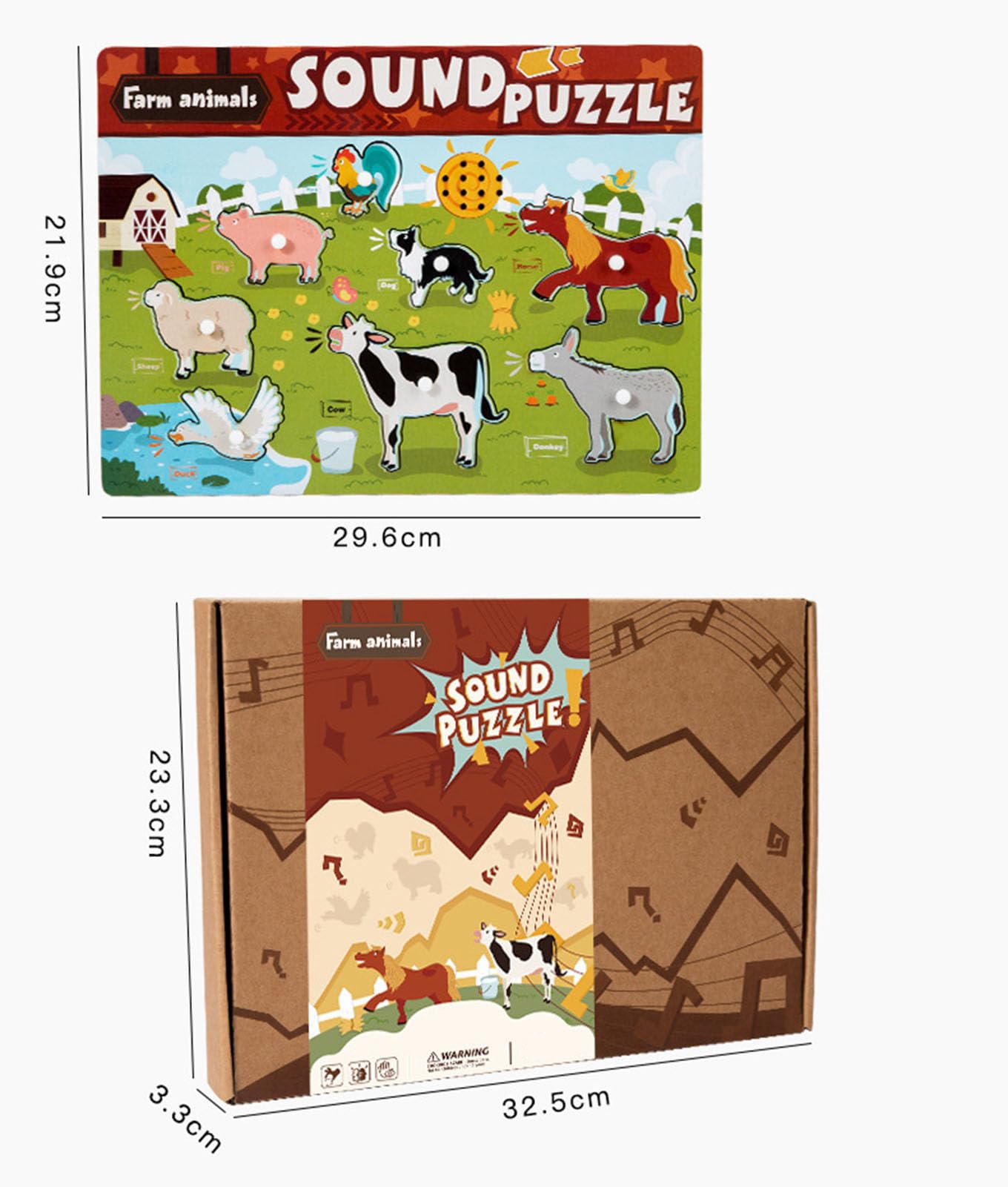Giocattolo Puzzle Sonoro in Legno, Tavola Puzzle Sonoro con Pioli