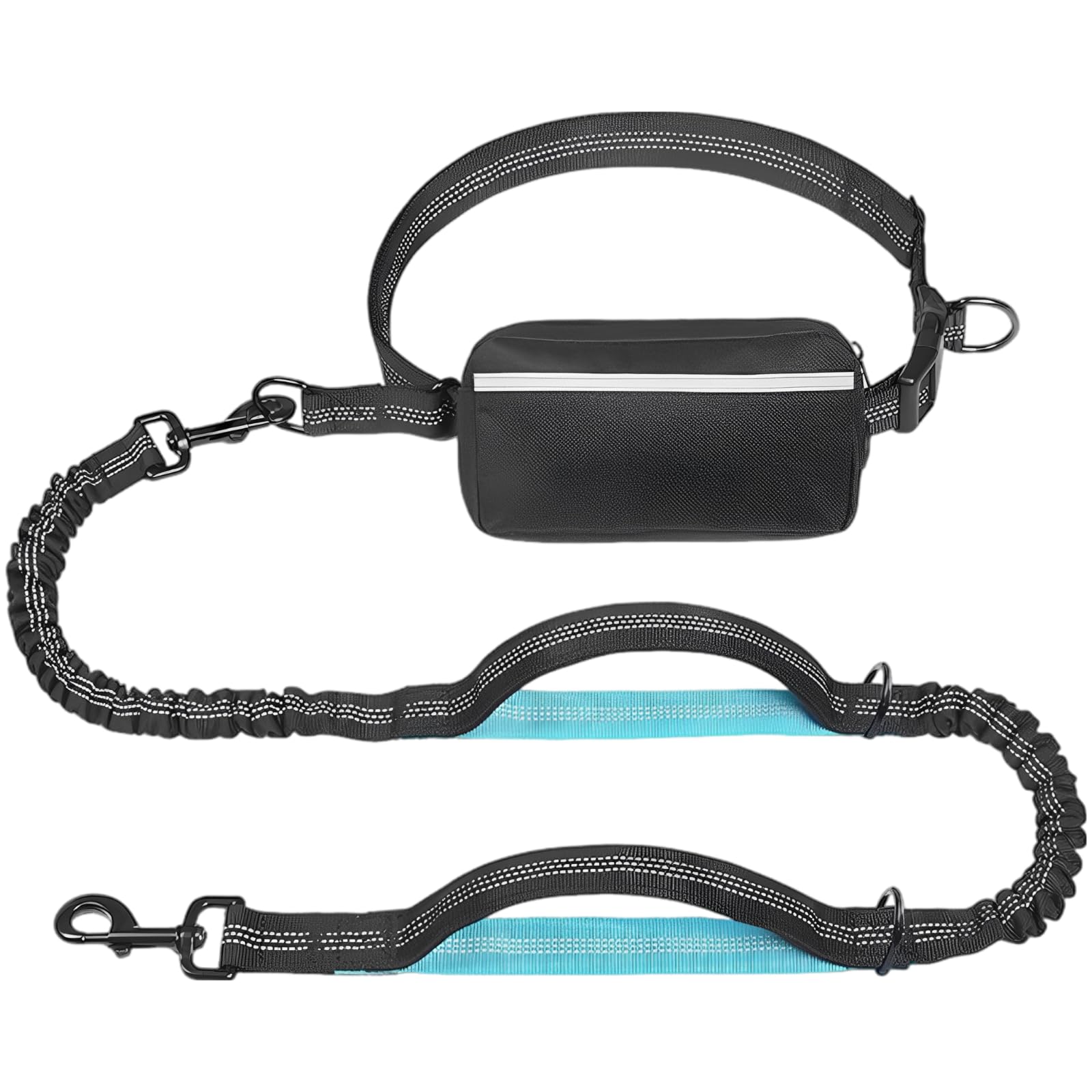 Laisse pour Chien Mains Libres avec Double Anneau en D, Pochette zippée, Double Cordon élastique, Ceinture réglable de 125 à 195 cm, Coutures réfléchissantes, verrou Robuste pour Course et