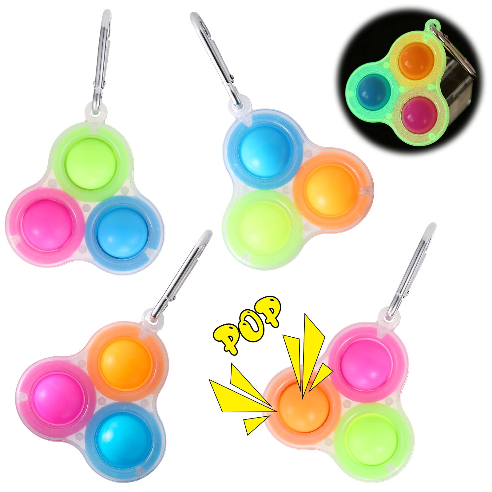 Pop Fidget Toy- Silicone Push Bubble Flipping Board Toy- Glow in The Dark Stress Relief Sensory Fidget Packs- Mini Fidget Toys for Kids Adults- Push Bubble Keychain