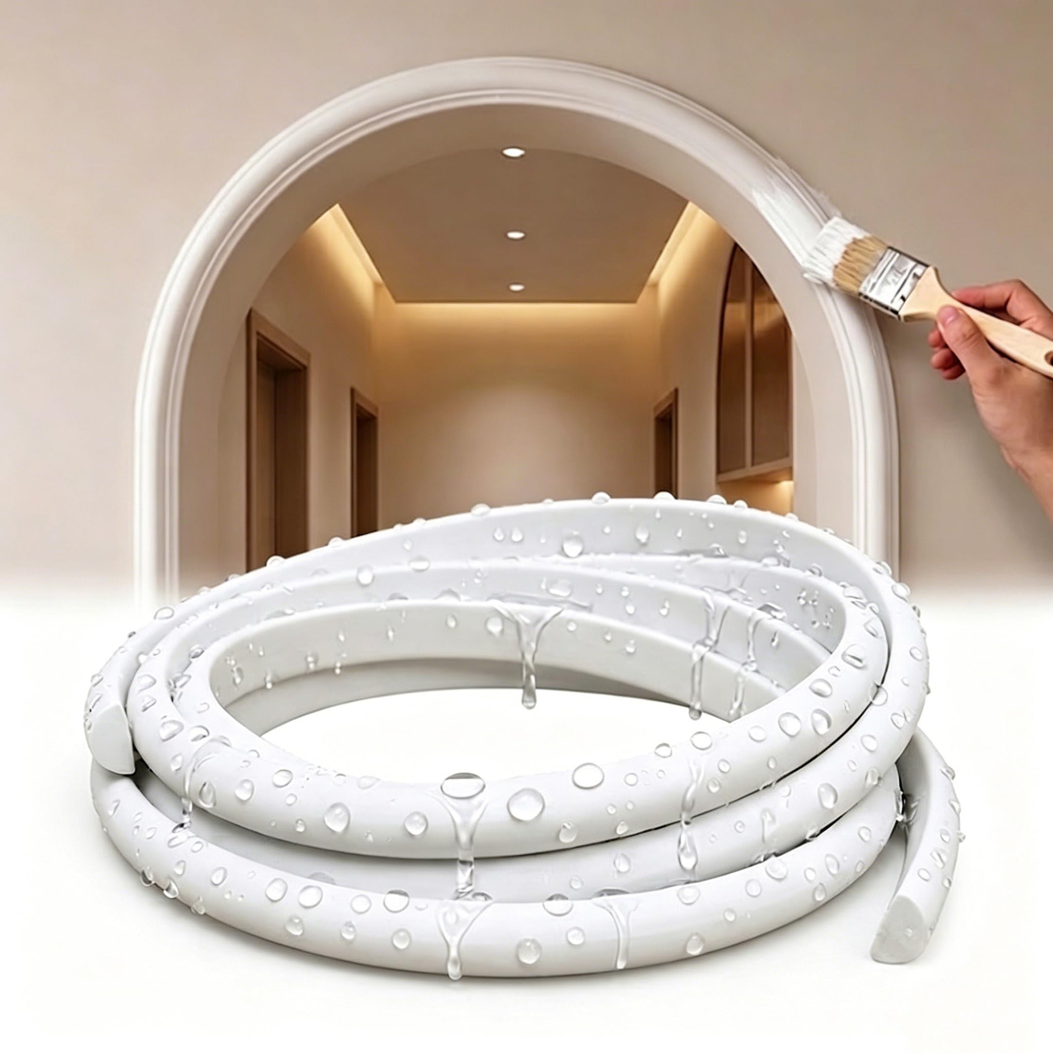 Lorxilar Flexible PVC Arch Trim Moulding Strip 1.5cm/0.59" DIY Paintable Wall Arch Doorway Kit for Interior Decoration, Waterproof Decorative Trim for Ceilings, Cabinets White,5M