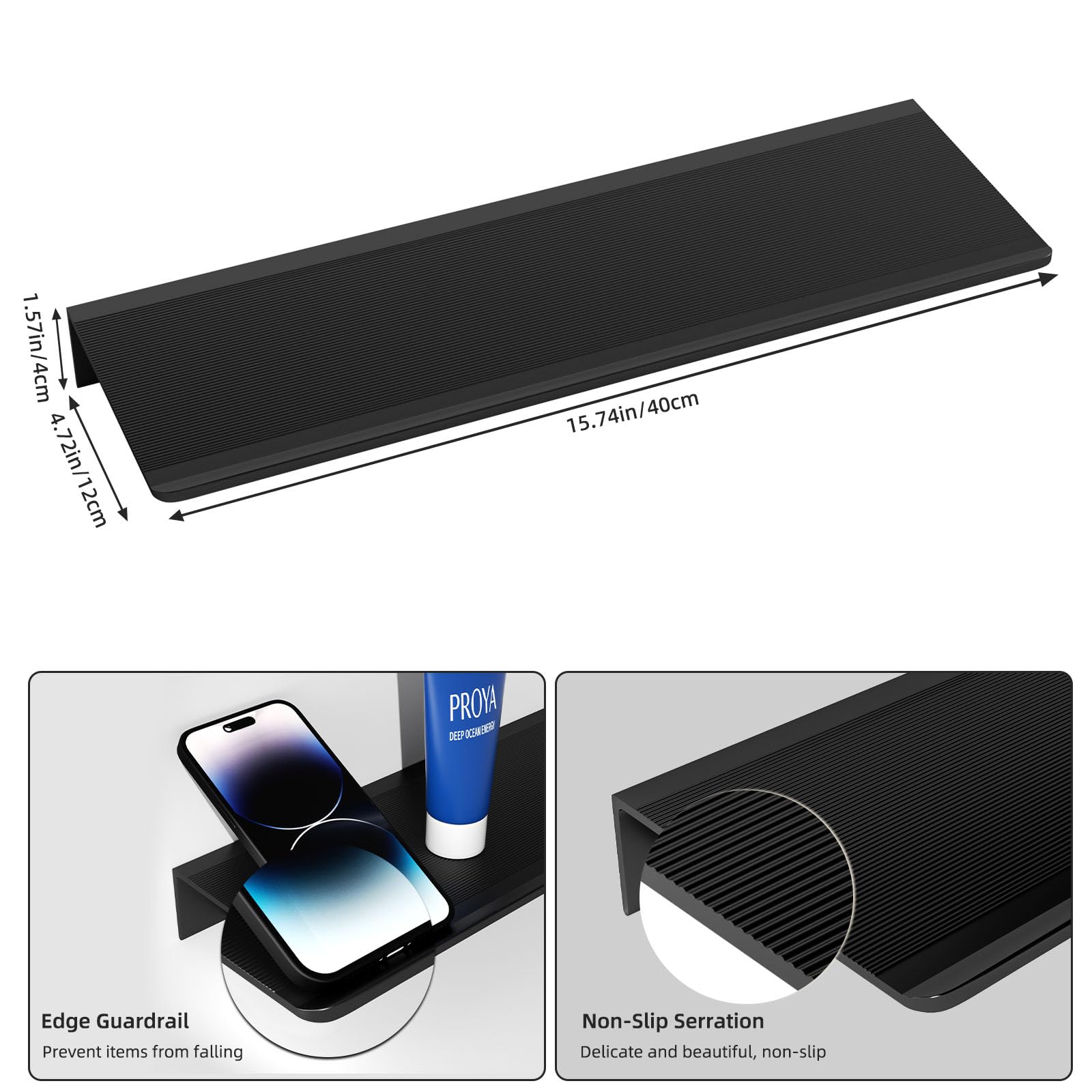 Wisfame Metal Wall Shelves, Black Floating Shelf for Wall Set of 2, Bathroom Shelves Wall Mounted Shelf - Image 3