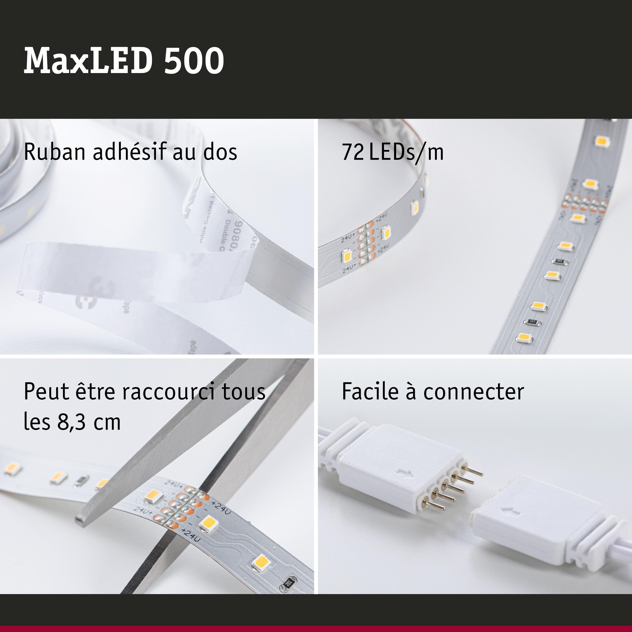 Paulmann 70580 LED Strips MaxLED 500 kit de base incl. 1x17 watts gradable bande lumineuse Argent barre lumineuse Métal bande LED 6500 K