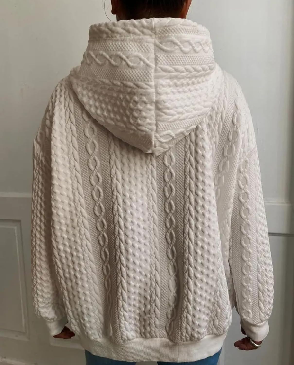 Women's Hooded Sweater - Oversized Solid Color Warm Autumn Winter Wear for Vacation Daily Use - Image 6