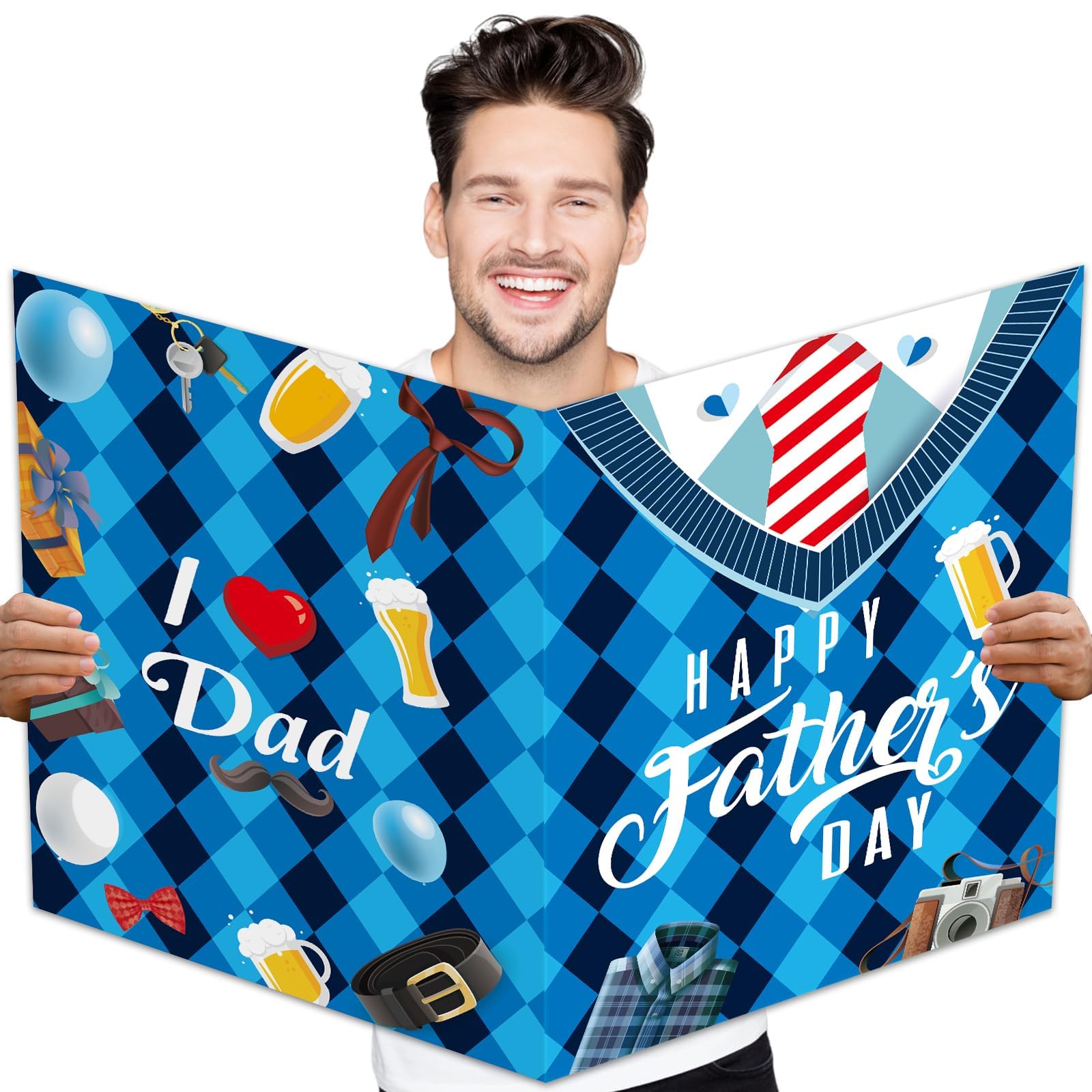 Big Father's Day Jumbo Card - Giant Card with Envelope 14 x 21.26 inch from Son, Daughter, Wife, bule