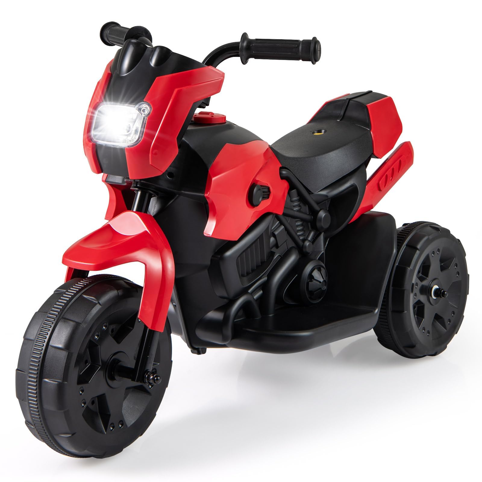 COSTWAY Elektryczny motocykl dziecięcy, 6 V, elektryczny z reflektorem LED i pedałem, 2-3 km/h, trójkołowy motocykl elektryczny dla chłopców i dziewczynek od 3 lat (czerwony)
