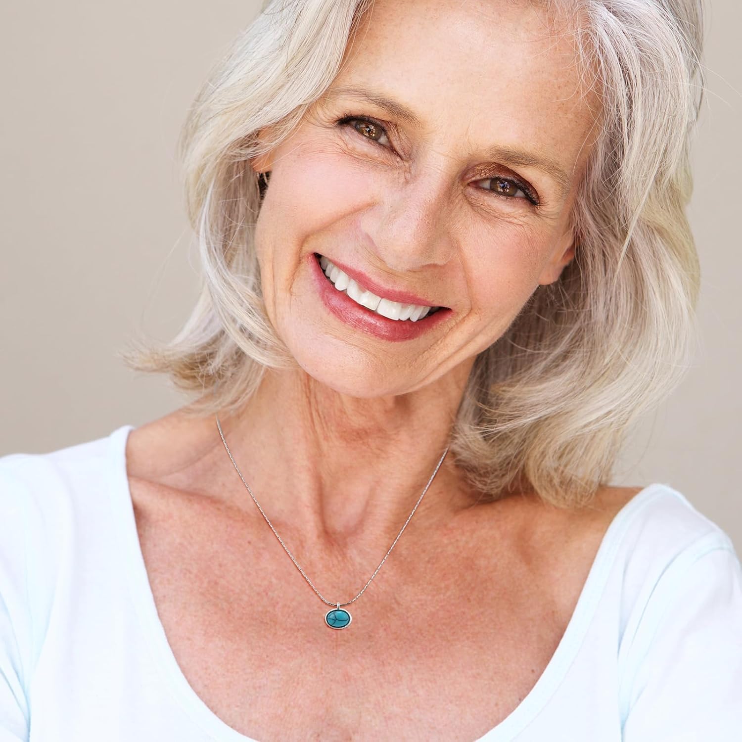 Sliver Natural Stone Necklace Tiny Oval Gemstone Pendant Necklace for Women with Beautiful Jade Turquoise Sapphire - Image 5