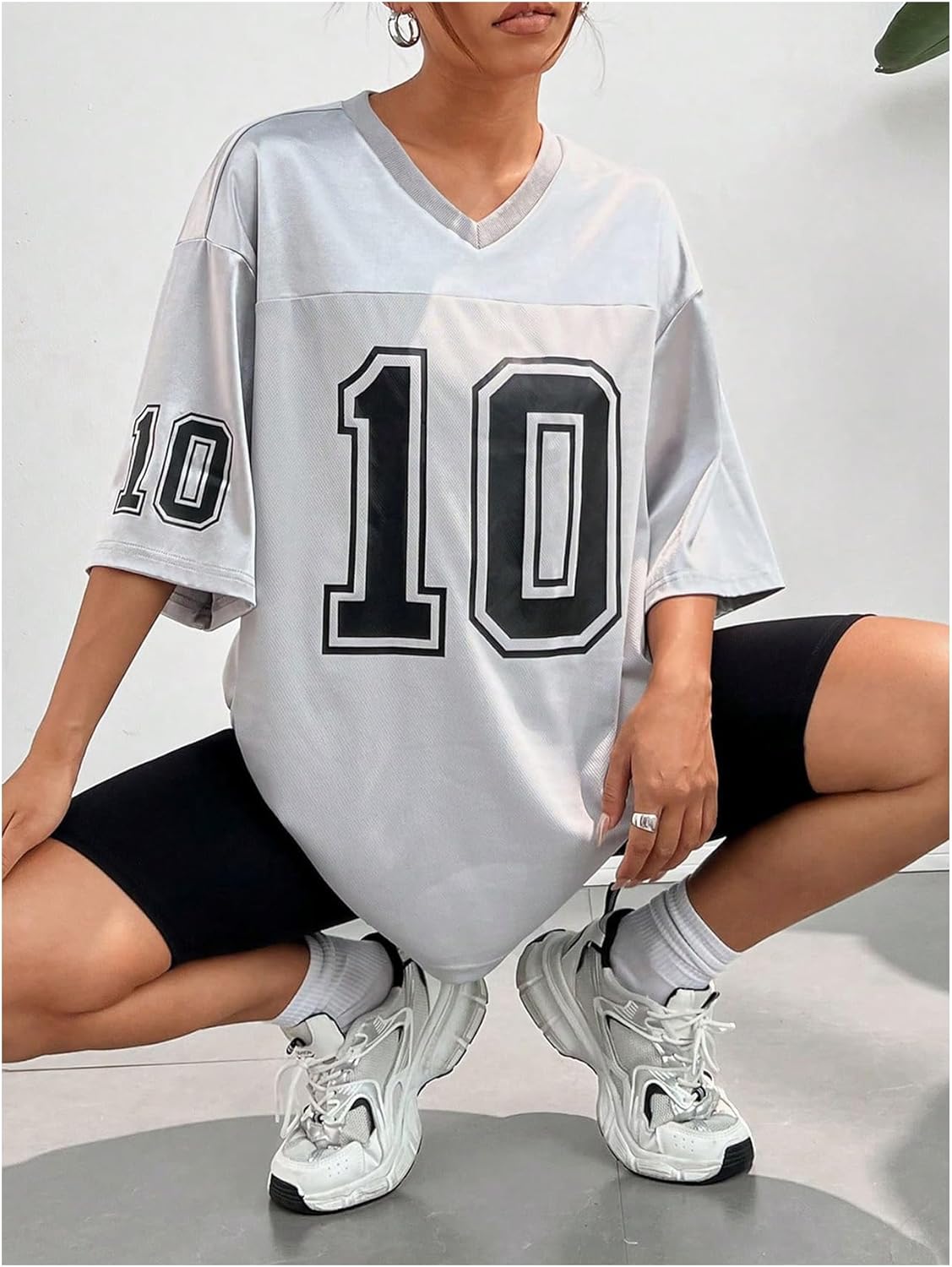 Verdusa Women's Oversized Jersey Shirt Graphic Tees V Neck Short Sleeve Vintage T Shirts - Image 6