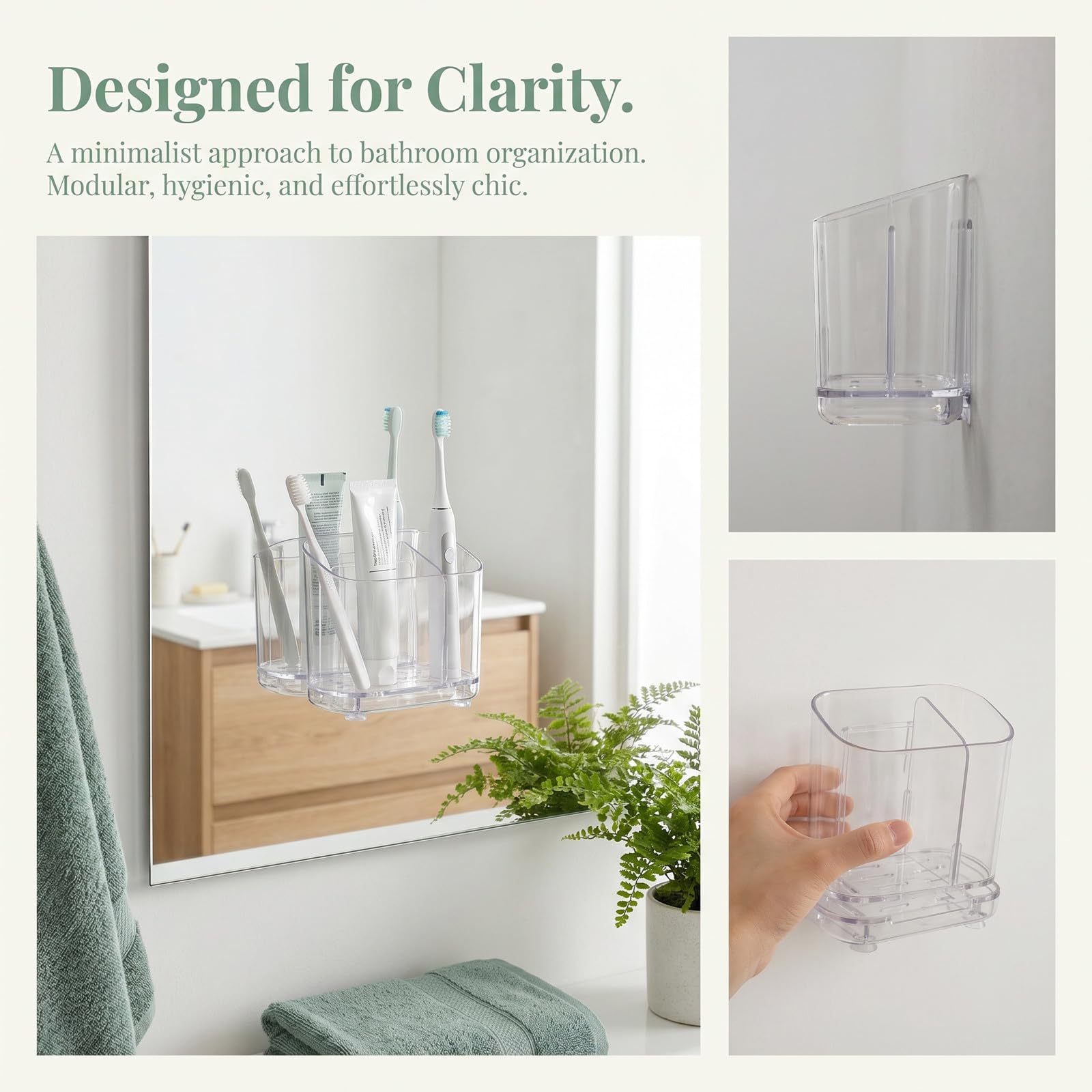 Luxshiny Soporte para cepillos de Dientes de Ducha (3 Unidades): Organizador de Pasta de Dientes de Pared con Divisor extraíble y Caja Inferior de plástico Transparente Desmontable para Recoger el