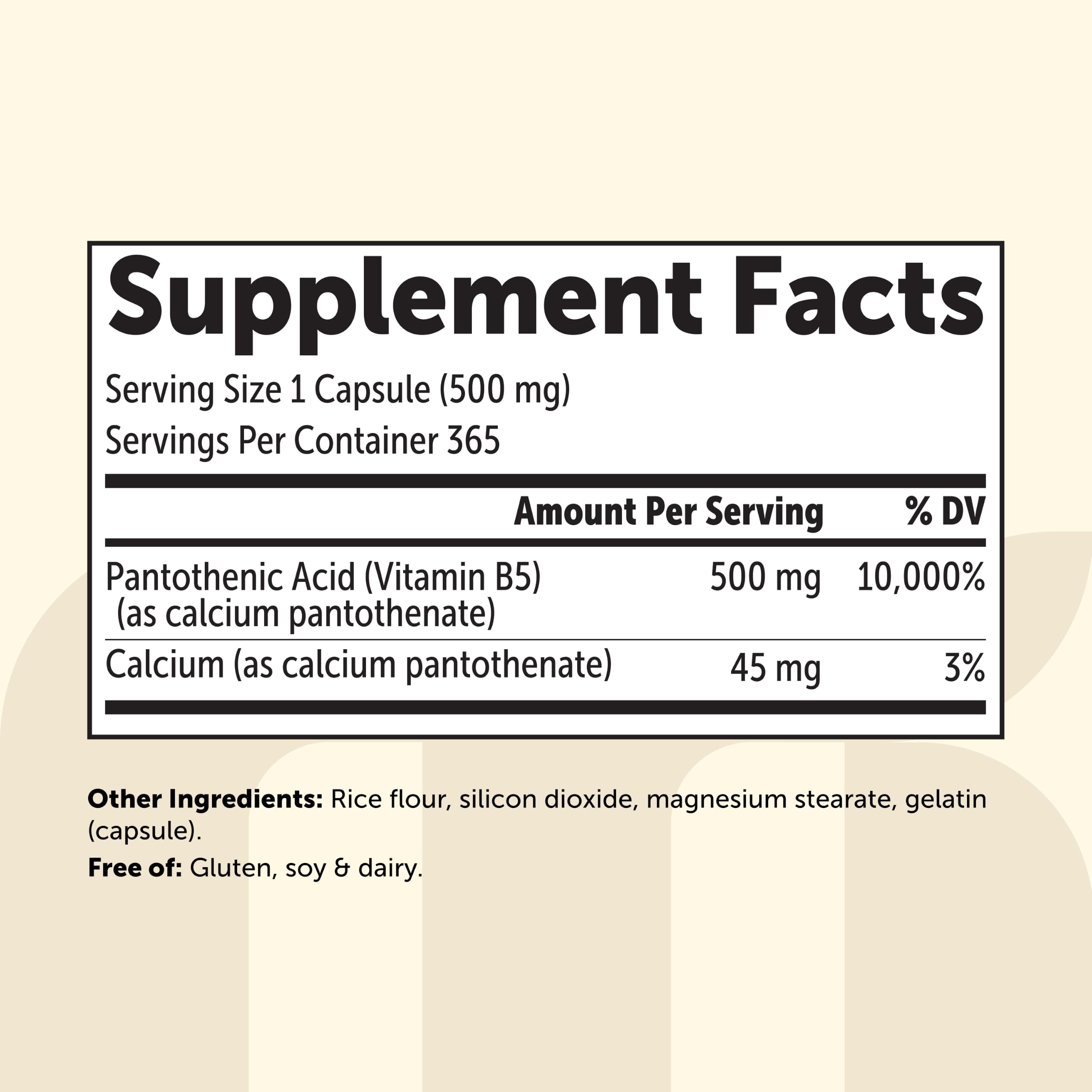 Micro Ingredients Pantothenic Acid, 500mg Vitamin B5 Per Serving | 365 Caps — Amazon image 8