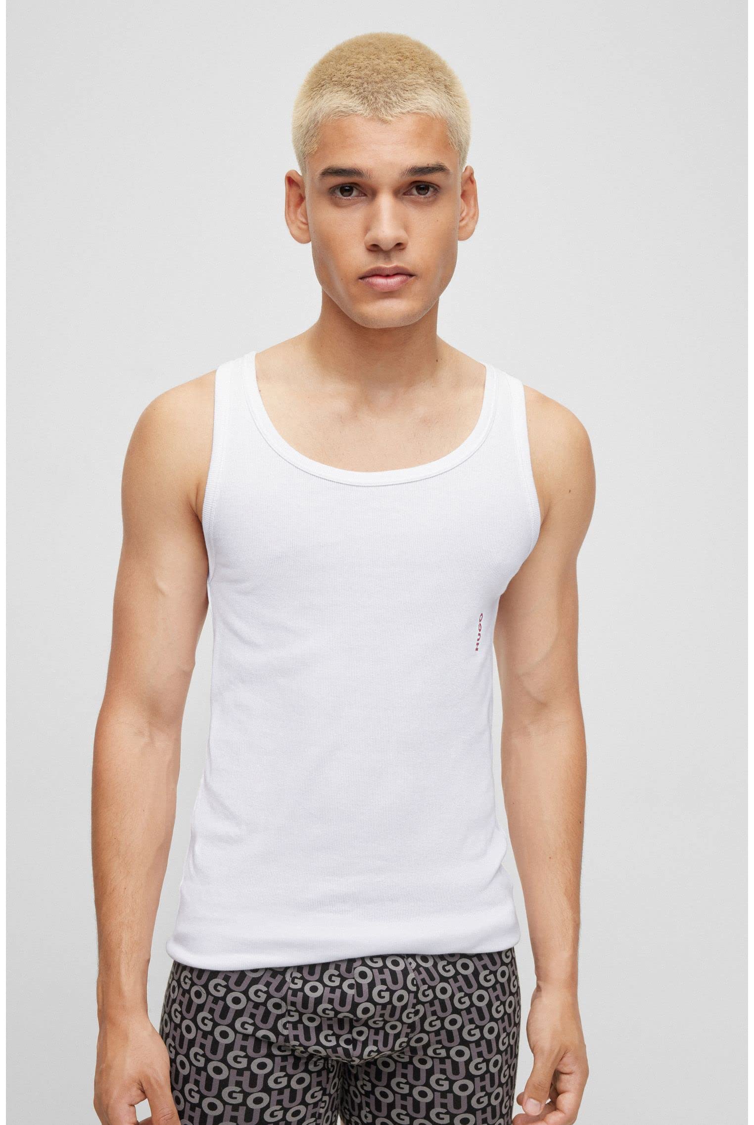 HUGO Męski tank top dwupak dwupak rozciągliwej bawełny bielizna kamizelki z logo, Nowy - biały 100, XL