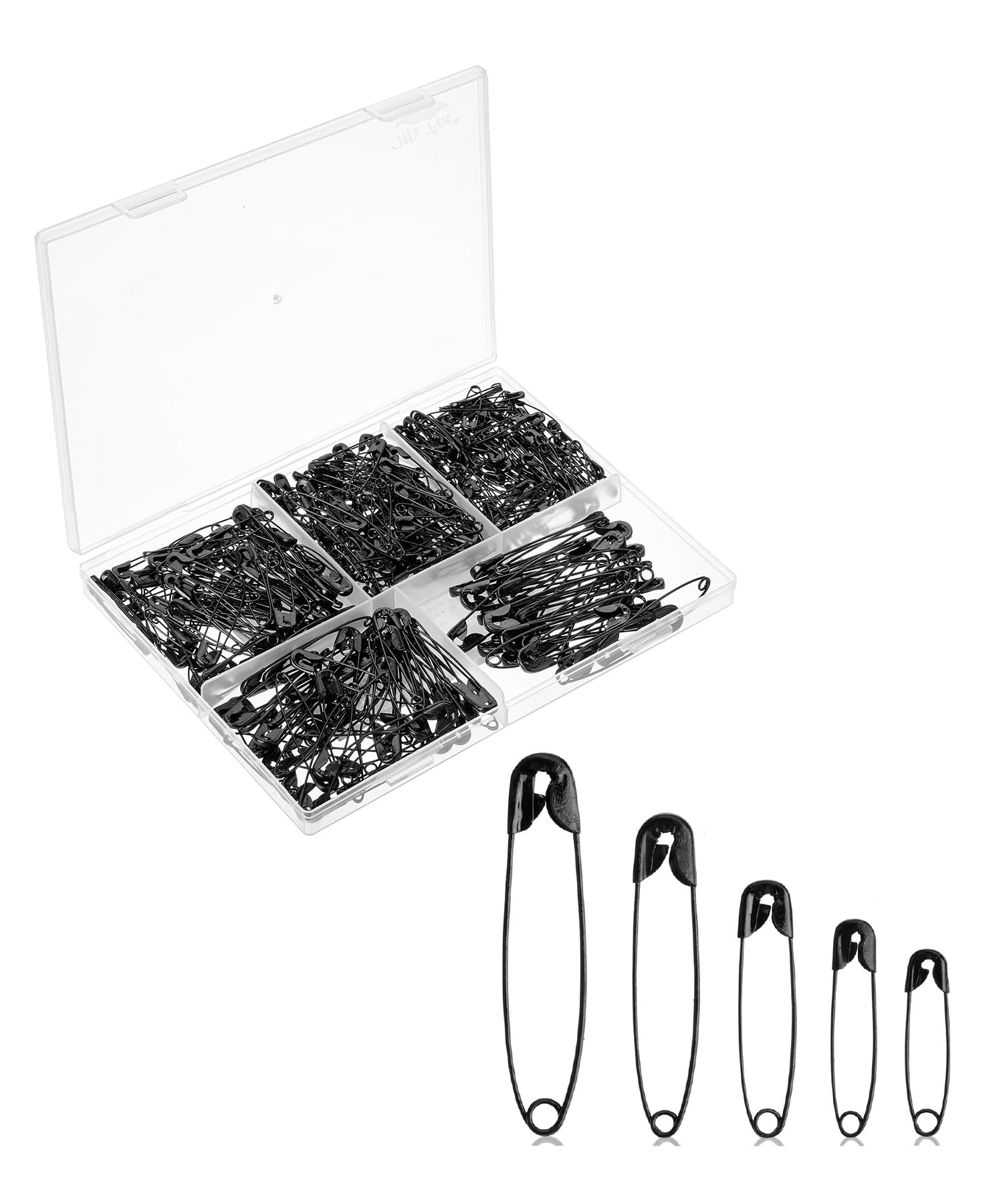 Mr. Pen Black - Safety Pins, 5 Sizes, Assorted Safety Pins For Clothes