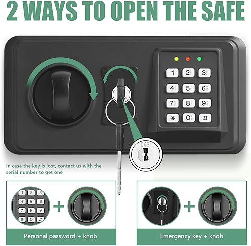 Miniatura 3 de Caja de seguridad pequeña para uso doméstico, seguridad digital para el hogar con cerradura de combinación, estante extraíble y función de silencio,