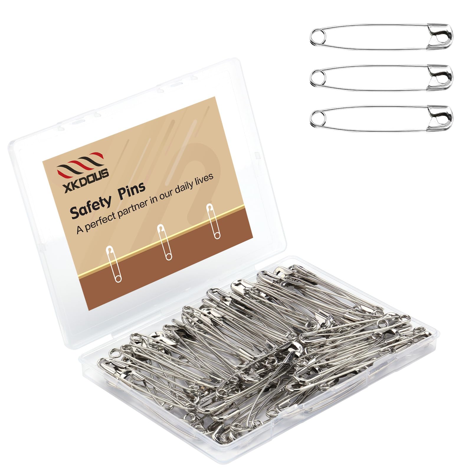 XKDOUS 2.2 Inch Large Safety Pins 200 Pcs Silver Pins Bulk