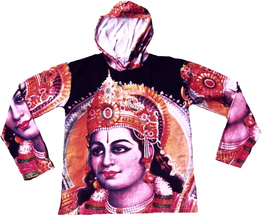 Herren T-Shirt Rot Schwarz Hoodie Kapuzen Hoody Hindu Lord Rama Psychodelic Goa Trance Dj Beach Party Kunst Art Religion Star Designer Vintage Tattoo Design