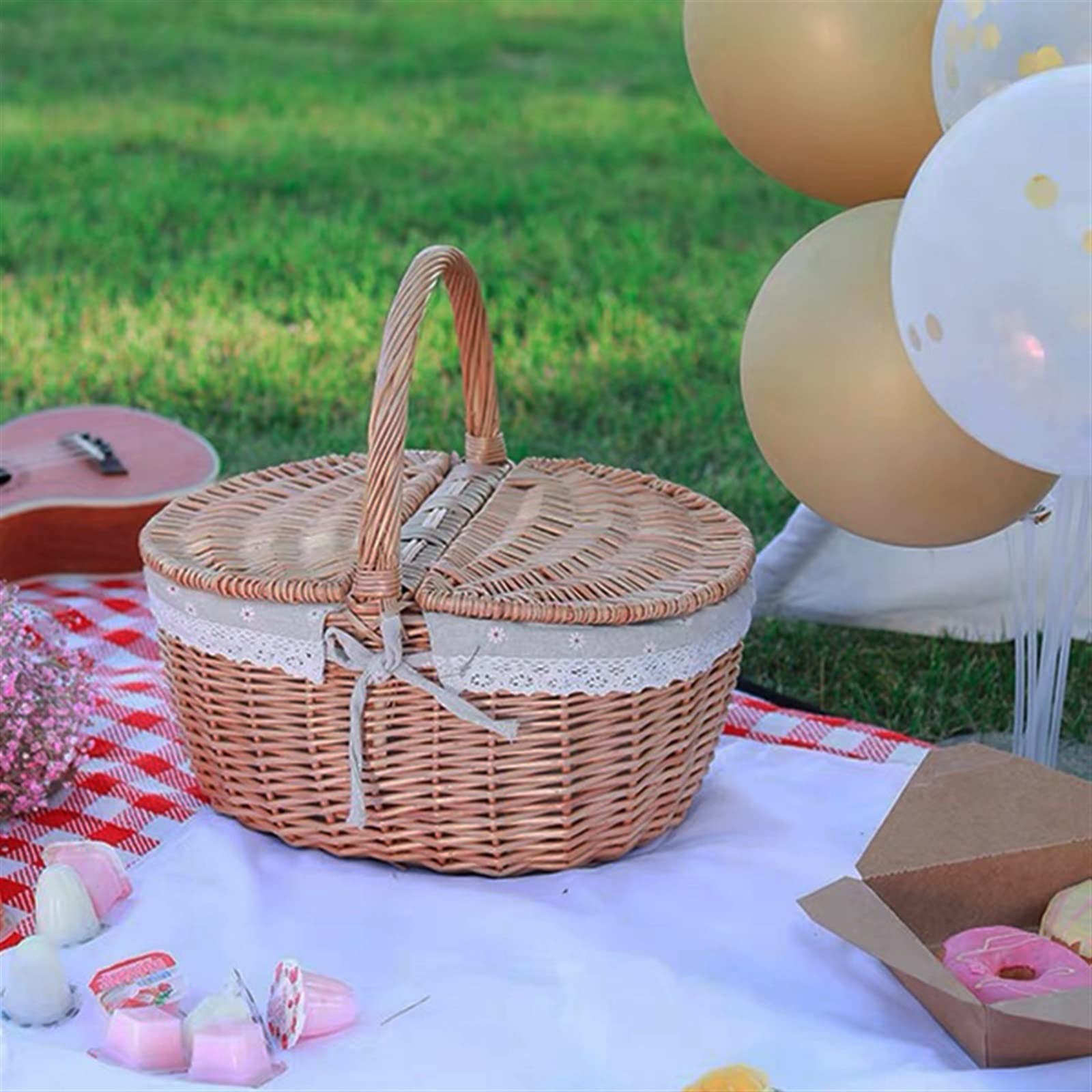 Panier de Pique-Nique, Petit Panier de Pique-Nique tissé à la Main, Panier de Rangement, Articles Divers Anglais, poignée Portable, Camping, Pique-Nique, pâtisserie, Panier de Rangement for Courses