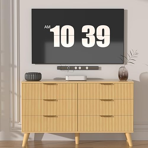 Miniatura 3 de Buenhomino Cómoda de 6 cajones para dormitorio, cómoda moderna de 47 pulgadas de ancho con diseño estriado, soporte de TV de tocador, organizador de