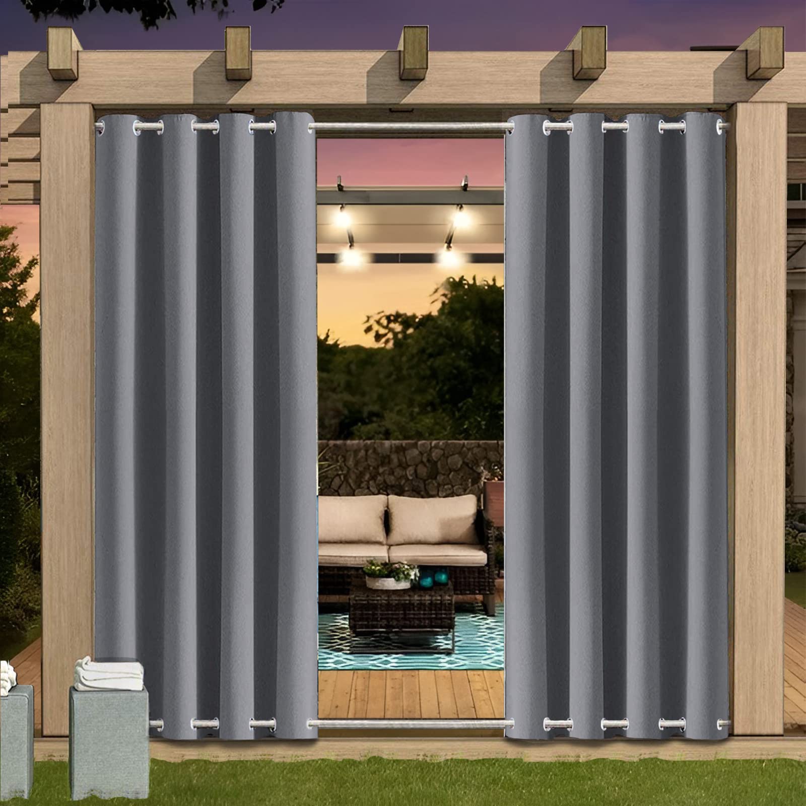 Outdoor Curtain Waterproof with Grommet (Top and Bottom), 1pcs Insulated Pergola Curtains, 24 Colors Outdoor Curtains, Insulated Privacy Outdoor Curtains for Pergola, Balcony, Garden, B155xH259CM