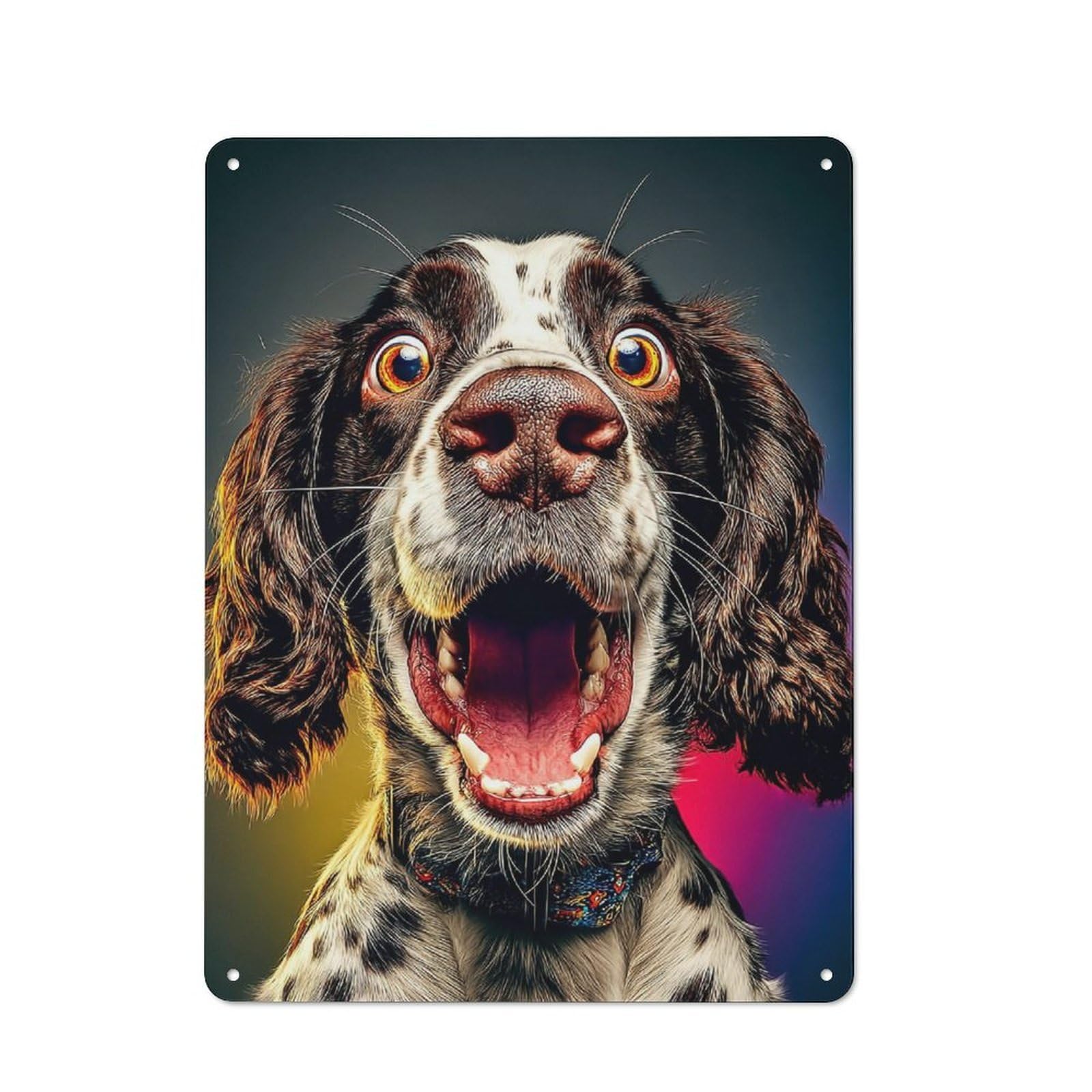 Junmoney Surprised Springer Spaniel Portrait Clean Industrial Industrial Metal Sign 40X30cm, Studio Wall Art For Loft, Studio, Office Or Creative Room