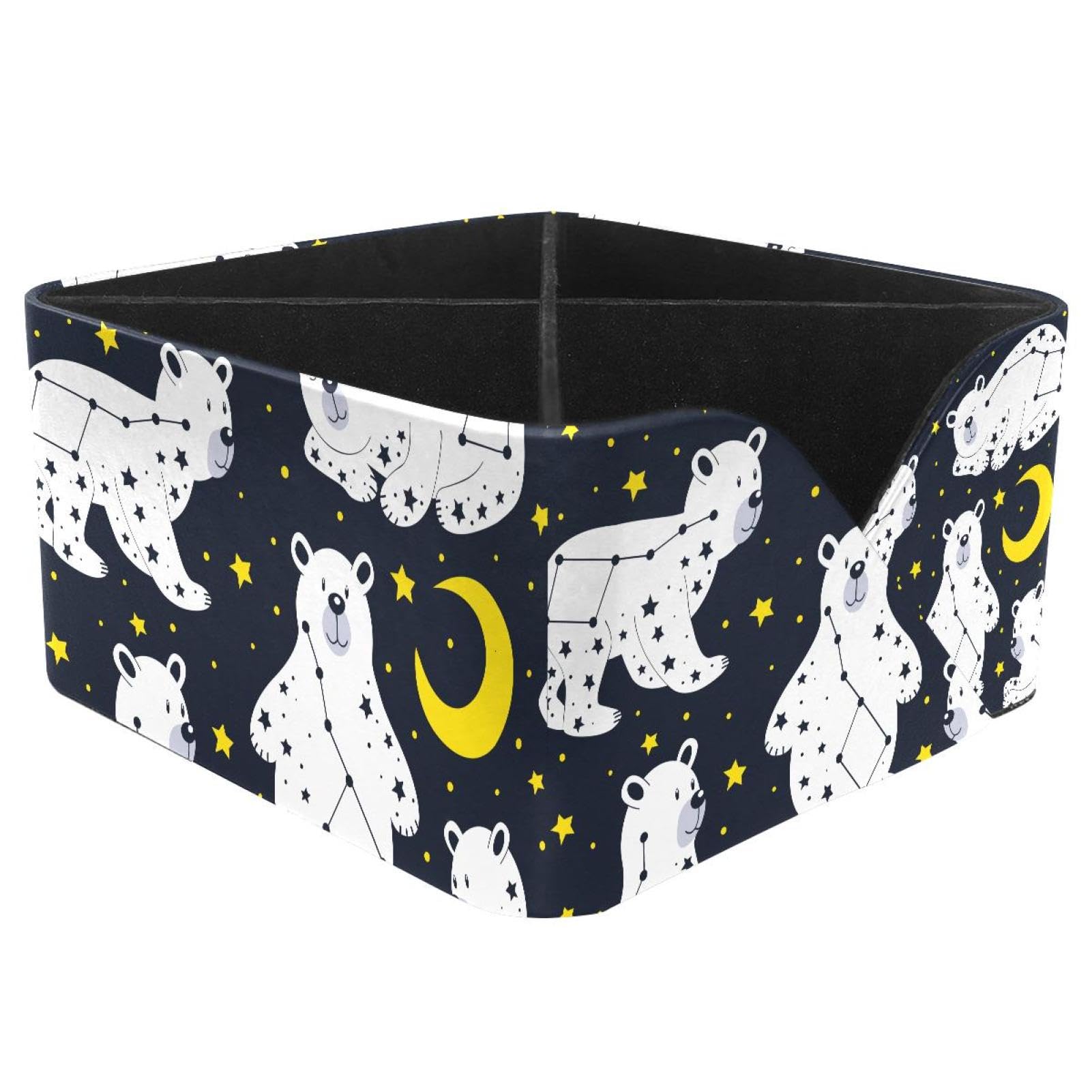 KengjuTesu White Bear and Constellation Ursa Pattern Desktop Organizer Pen Holder, Rectangular Pencil Cup for Office, Study and Makeup Stations