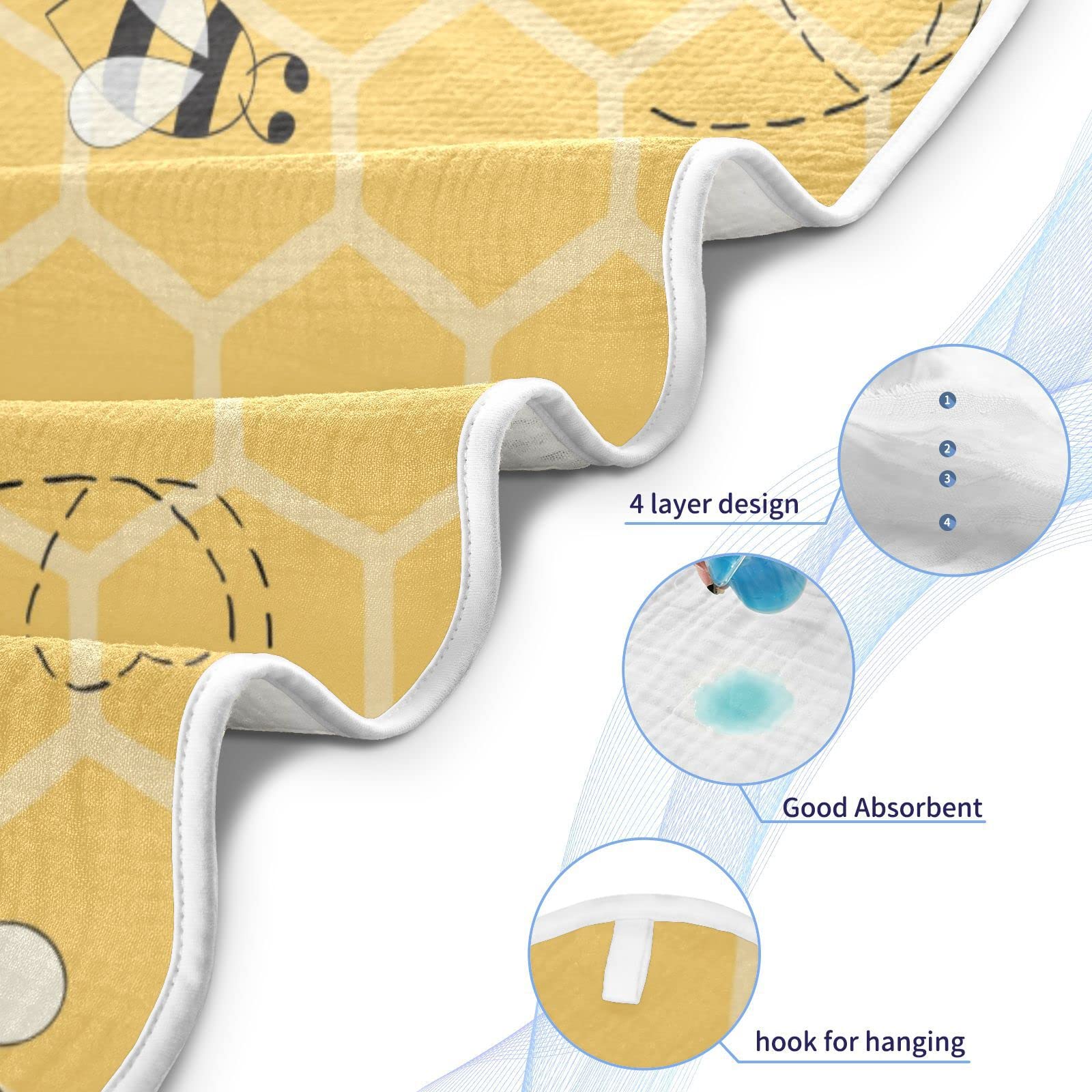 Ceiurey Honey Bees Baby Boys Girls Bath Towel Yellow Bumblebee Beehive Hooded Towels Newborn Toddlers Organic Cotton Washcloths Shower Beach Towel 30 x 30 Inch