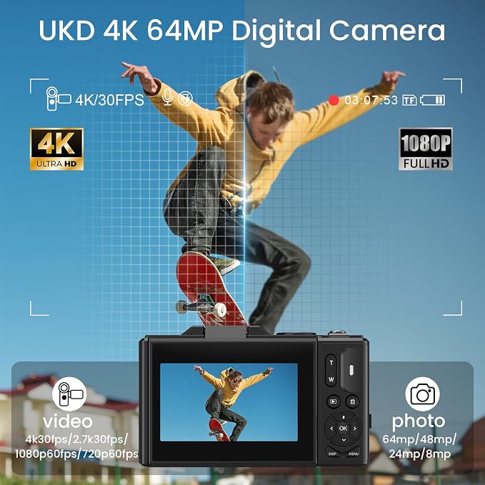 Cámara Digital LAMA 4K UHD 75MP con Zoom 18X y Pantalla 180° miniatura 2