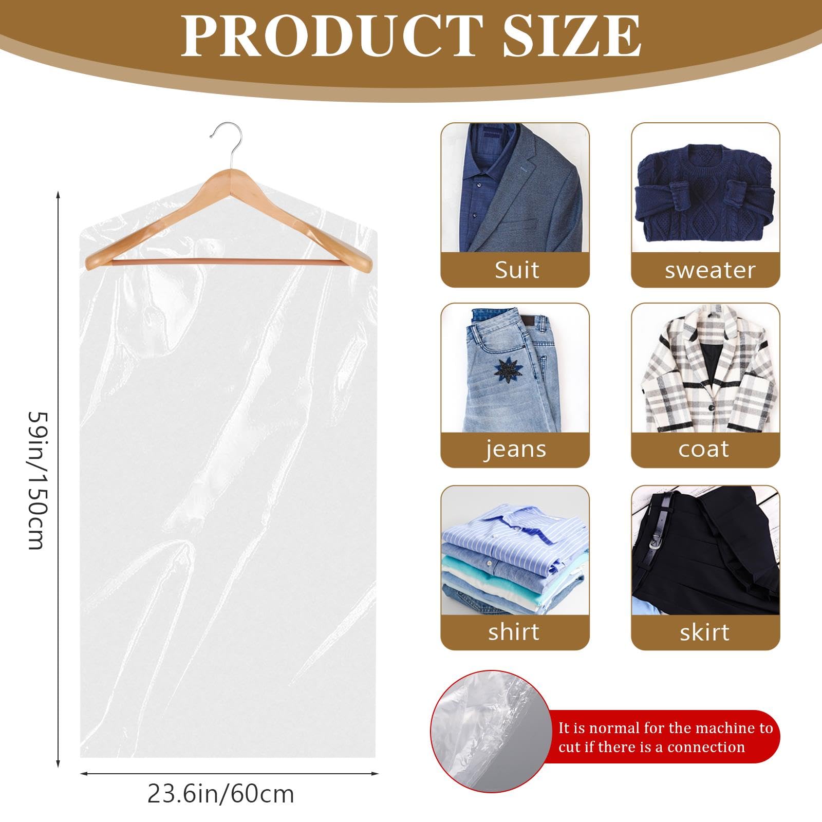 12-pak przezroczysty wieszak na ubrania 60 x 150 cm pyłoszczelne plastikowe torby na ubrania wiszące ubrania ubrania torby do prania do prania ubrań do prania ubrań kurtki koszule