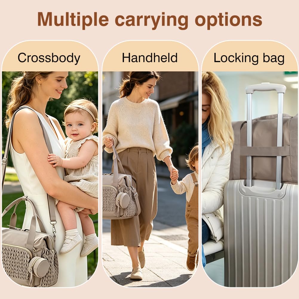 FARYODI Bolsa de pañales para bebé, bolsa de pañales multifuncional para mamás, bolsa de pañales grande con correa ajustable para el hombro, compartimento para chupete separado, para viajes, playa