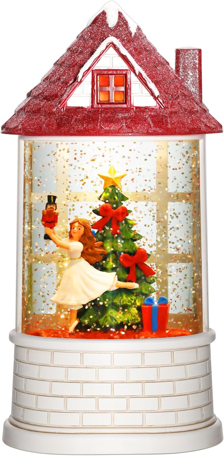 Priddop Nutcracker Ballerina Snow Globe Christmas Snow Globe with Clara and Nutcracker Ballet in Castle, Musical Tabletop Christmas Decorations Decor with Swirling Glitter, USB or Battery Powered