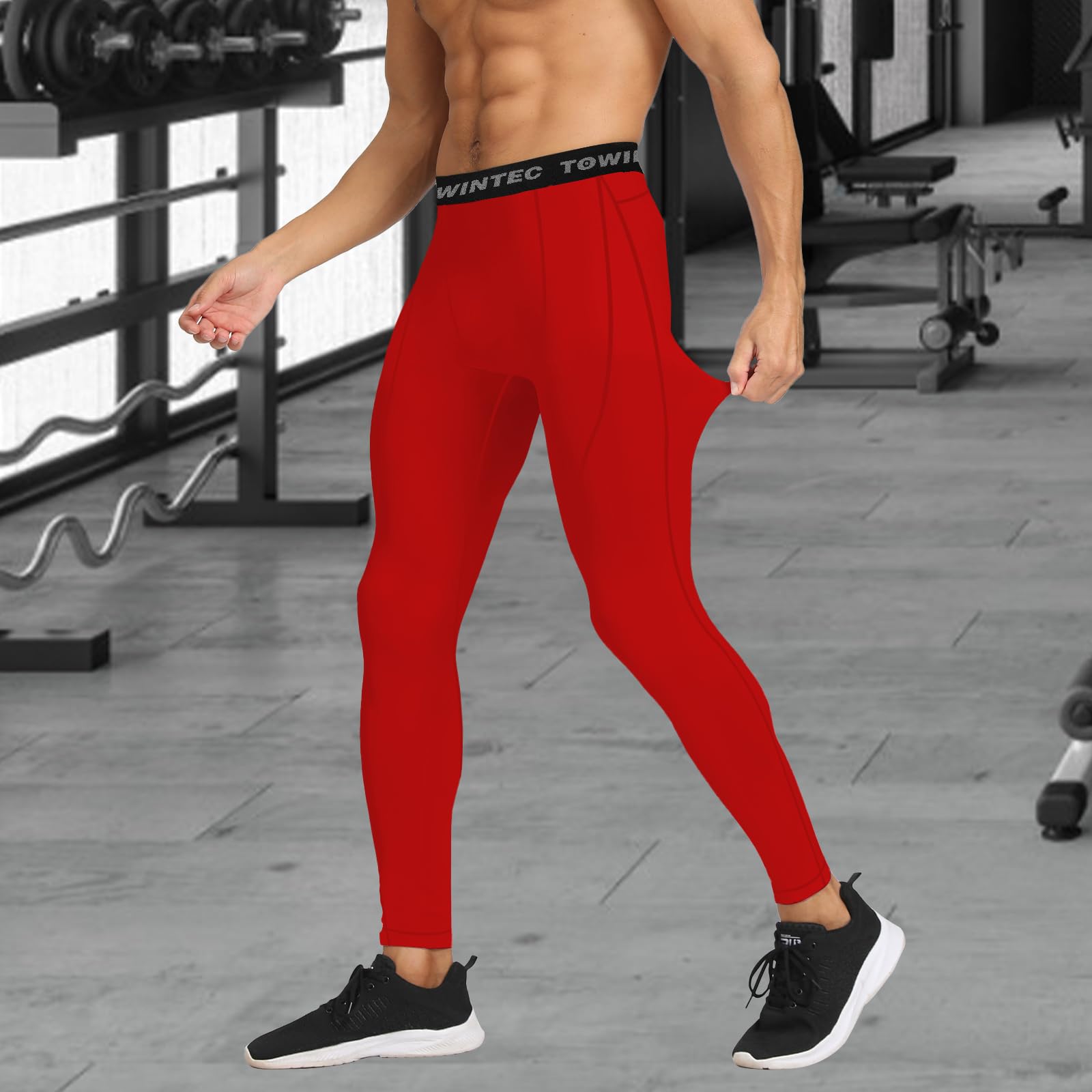 Pantalones de compresin para Hombre - Rojo - Mallas para Correr - Pantalones Ajustados Transpirable - Secado rpido - Leggings para Gimnasia y Deporte