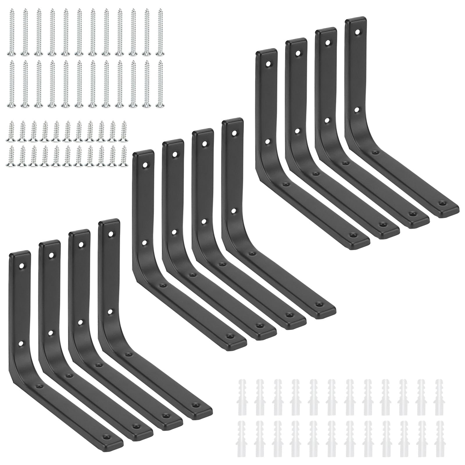 Support d'étagère murale en acier noir 150x22x125 mm avec 48 vis