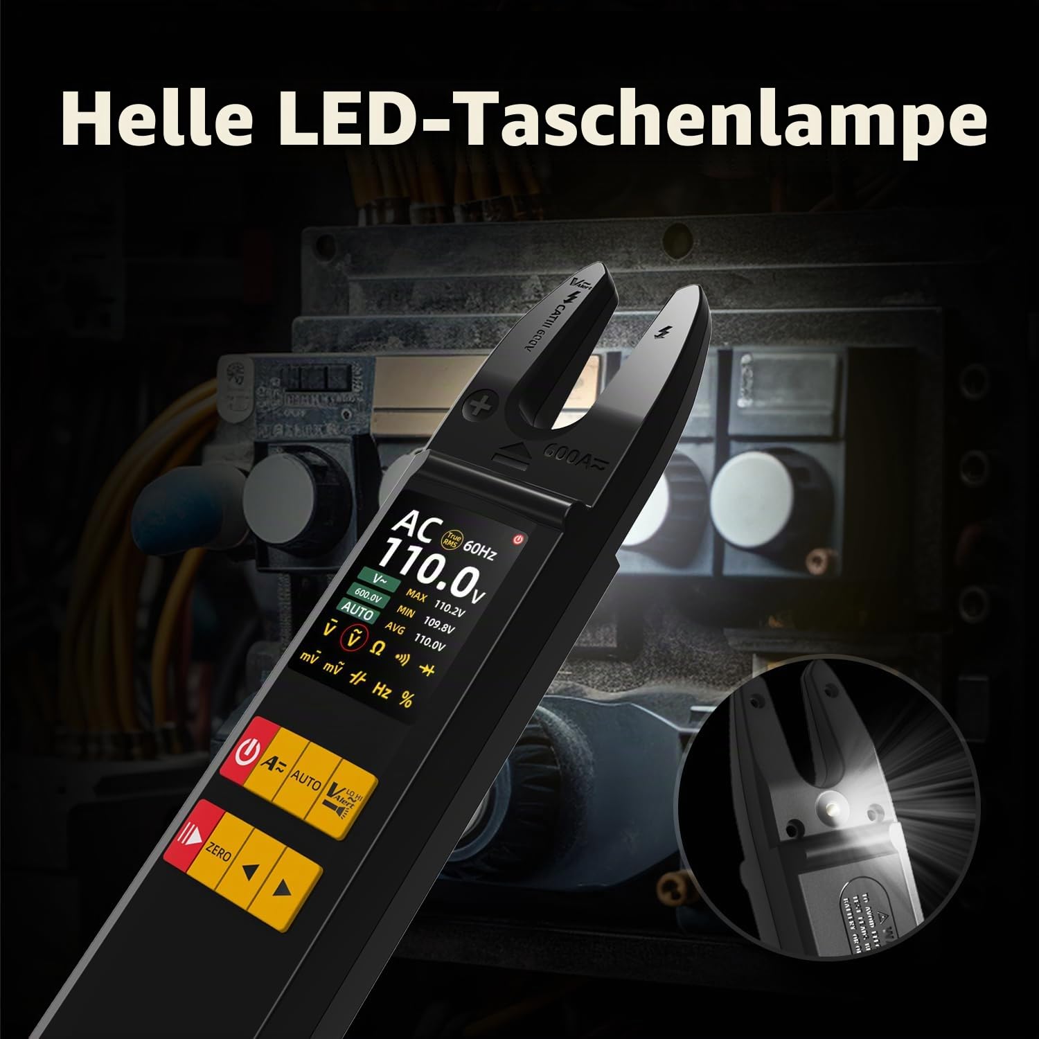 BSIDE U5 Offene Stromzange DC AC 600A TRMS Amperezange mit 2,8 Zoll Farbdisplay Min Max Werte Digitales Multimeter Automatisch Spannung Millivolt Kapazität Diode Frequenz NCV Live Wire Messen